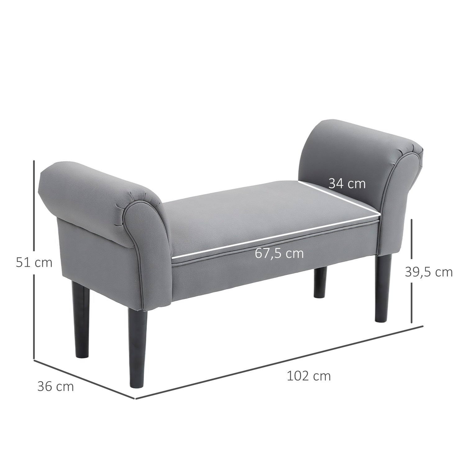Mörkgrå stoppad hallbänk, 130 kg belastning, 102x36x51 cm