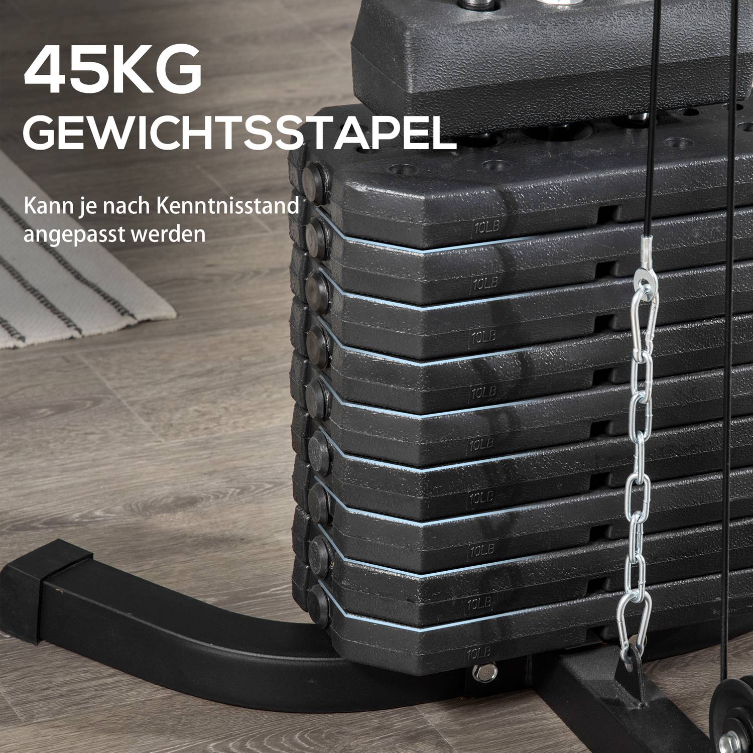 Multifunktionell gymstation, Lat Pull/Fjäril, 45 kg vikter