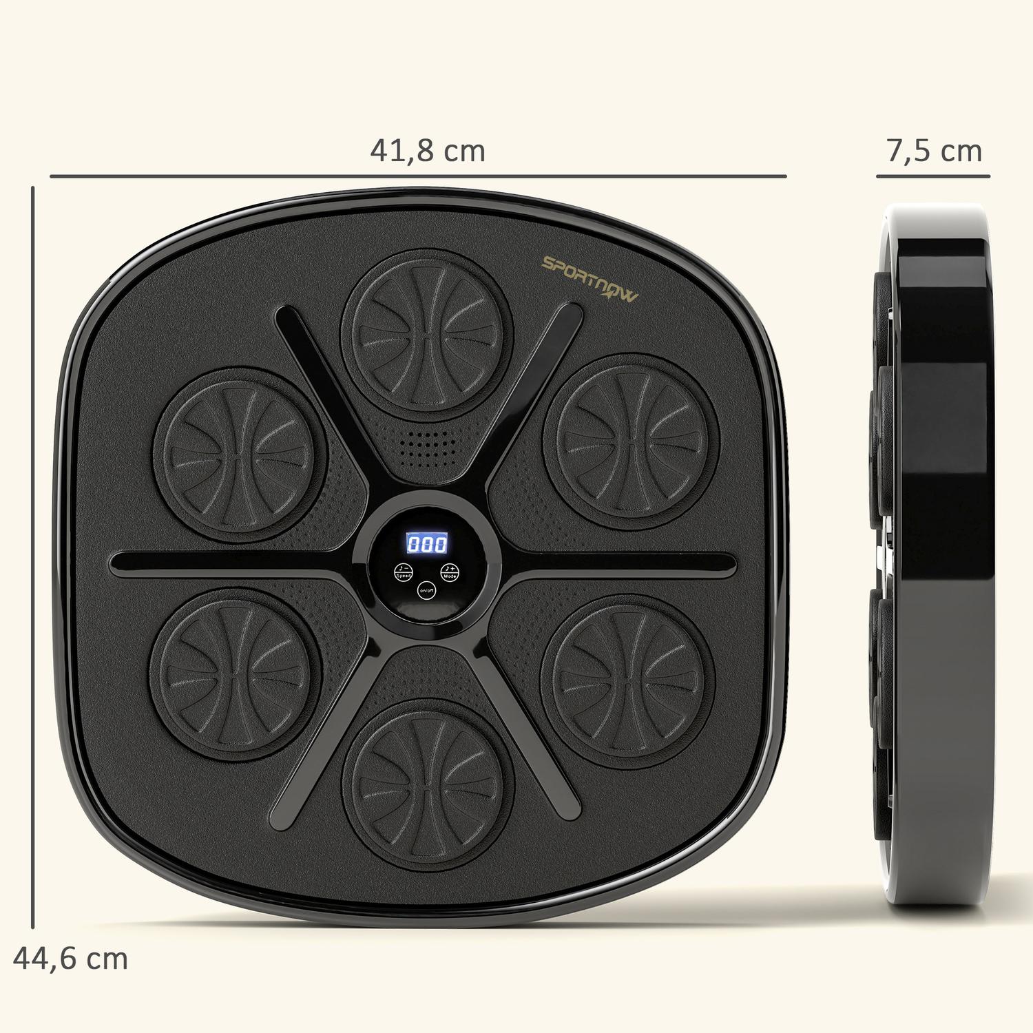 Musikboxningsmaskin, elektronisk Bluetooth-boxningsmaskin med LED-lampor, musik, väggmonterad boxningsmål för vuxna, hemmaträning, svart