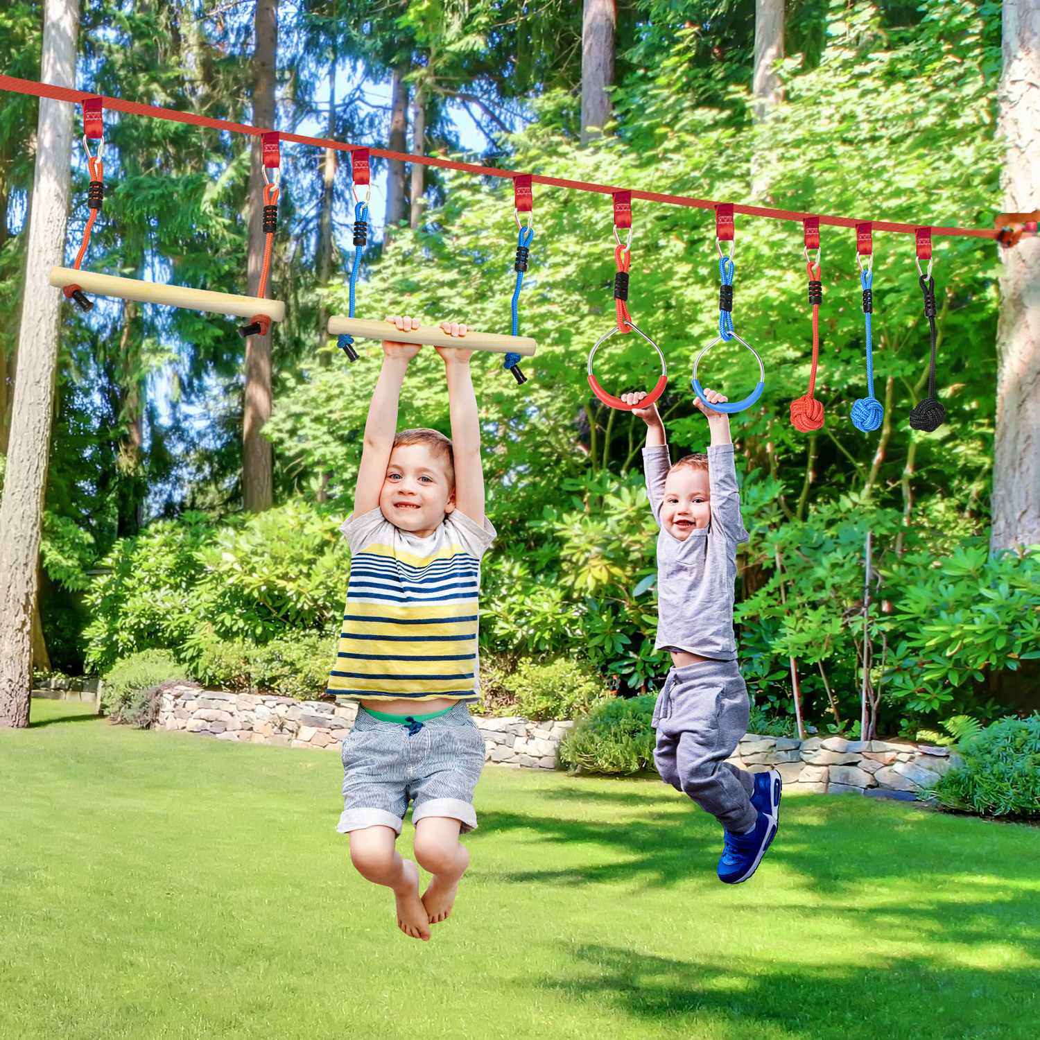 Ninja Slackline Set, 10M rep med hinder för barn