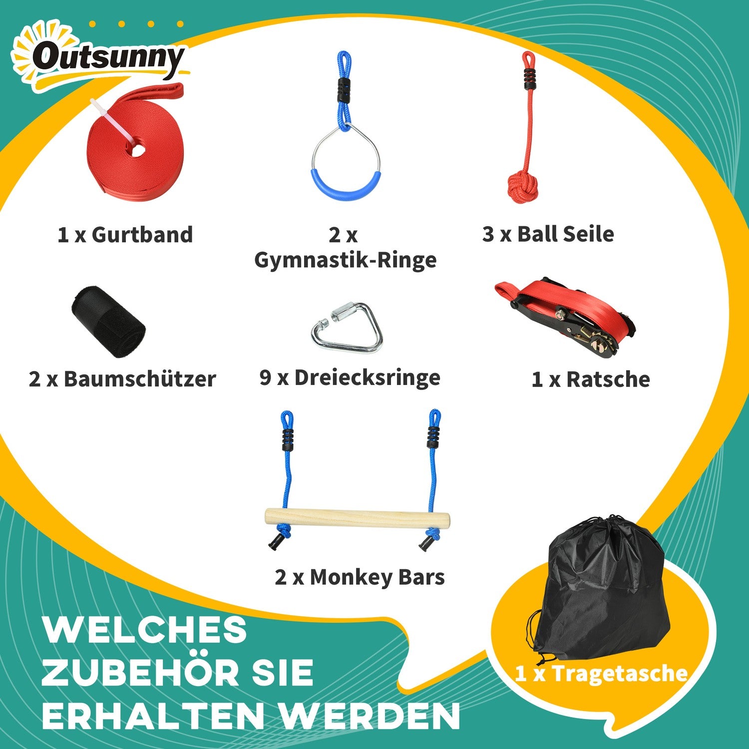 Ninja Slackline Set, 10M rep med hinder för barn