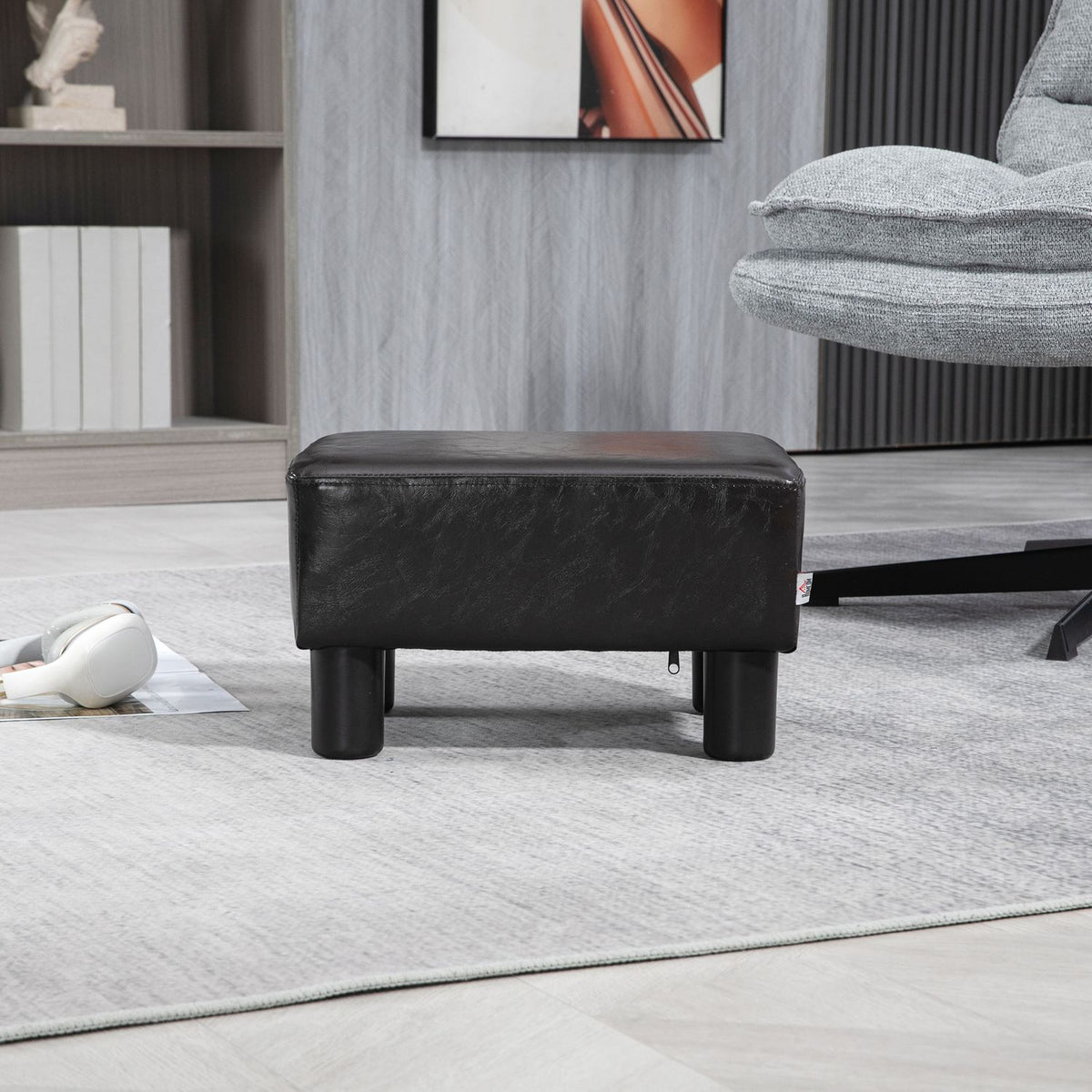 Ottoman fotskammel kunstskinn, rektangulær, 100 kg kapasitet