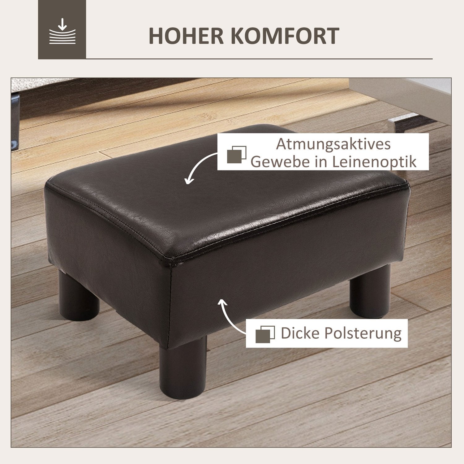 Ottomansk fotpall konstläder, rektangulärt, 100 kg kapacitet