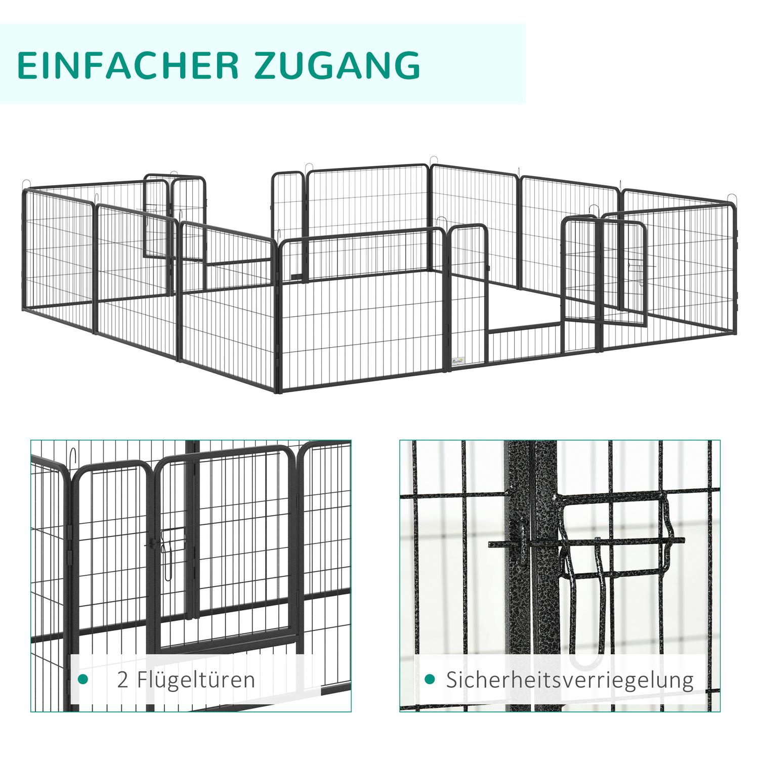 Utomhushundlekhage – 12-panels stål, svart, 60 cm hög