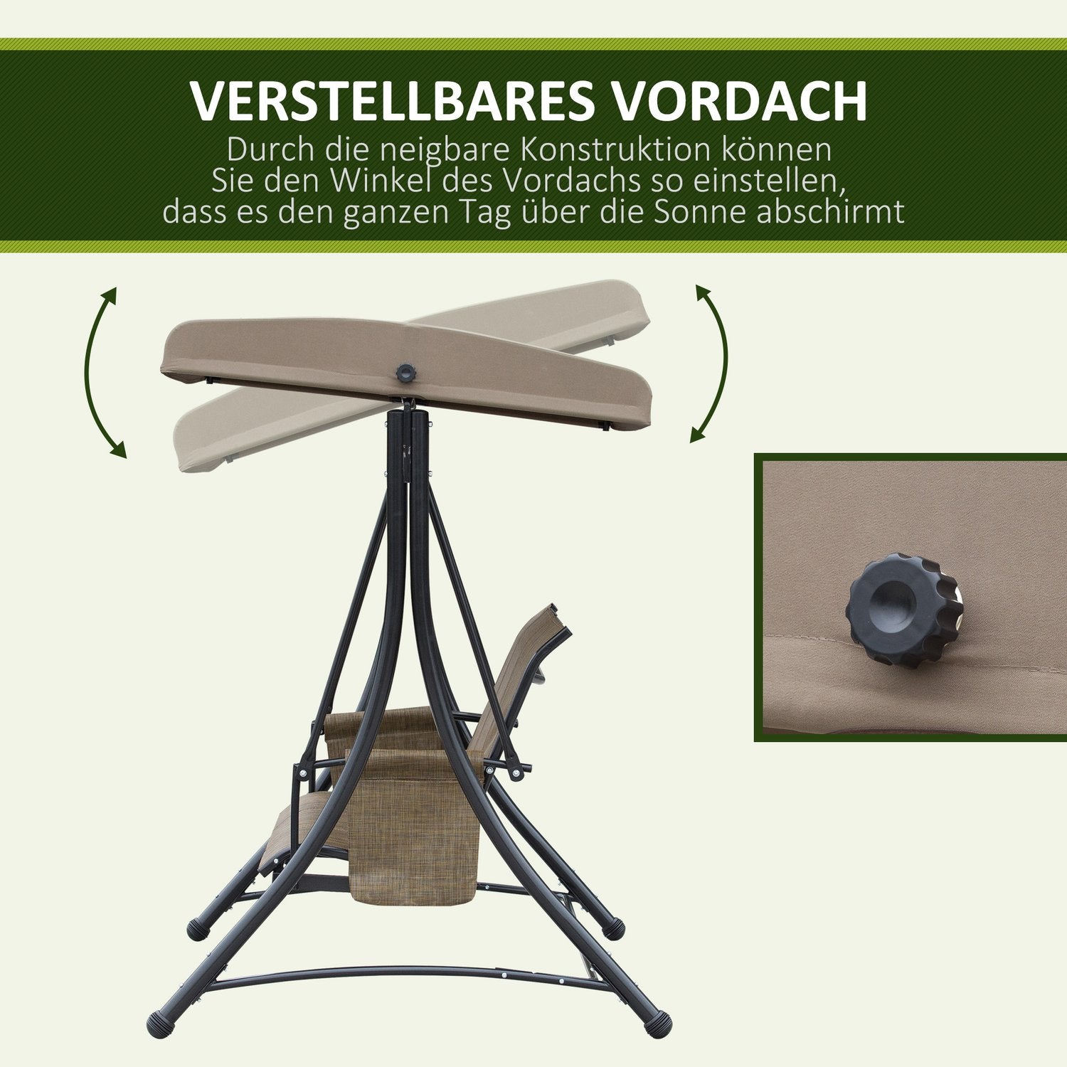3-sits trädgårdsgunga med justerbar kapell, 300 kg kapacitet
