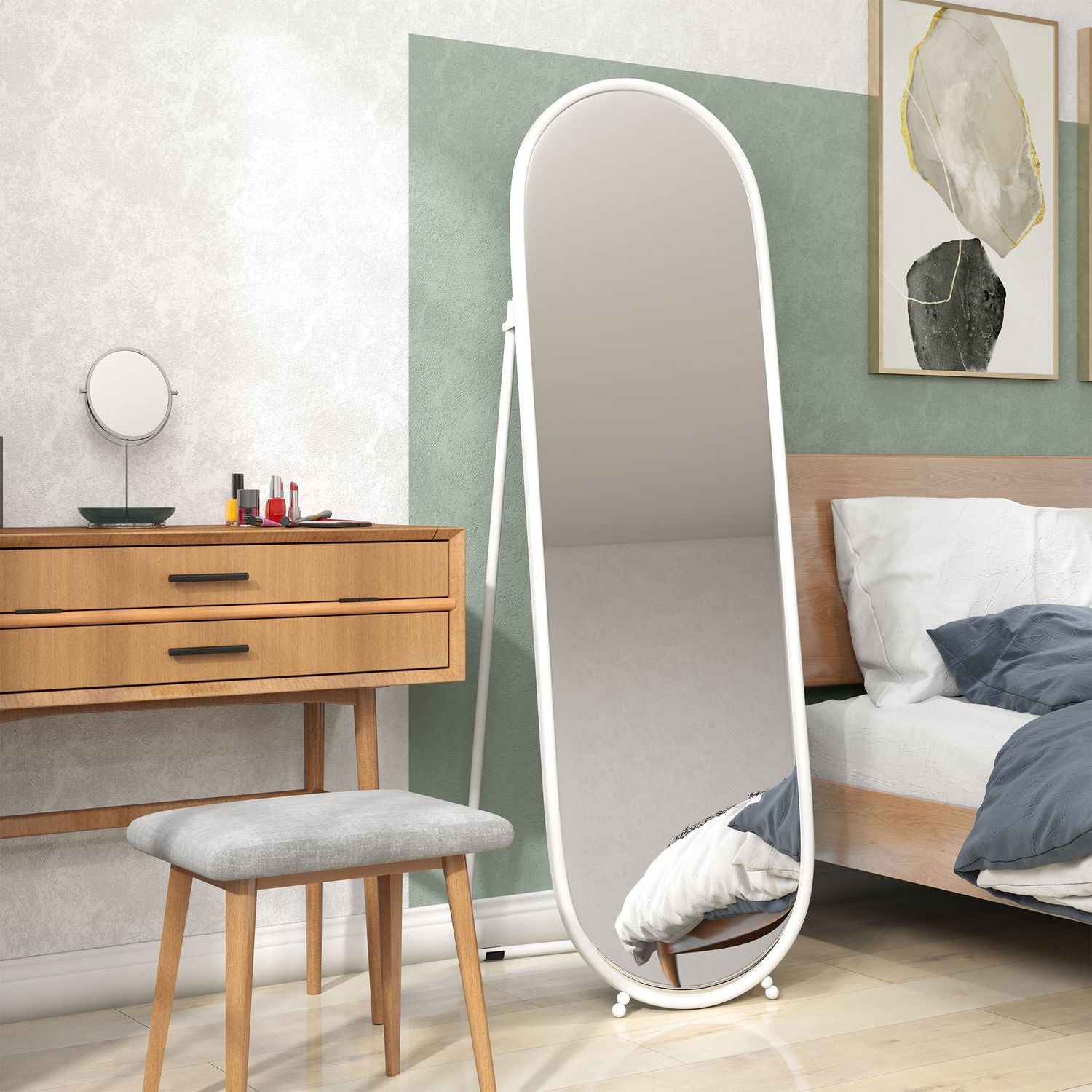 Oval hellängdsspegel – 160x40 cm Väggspegel med stativ