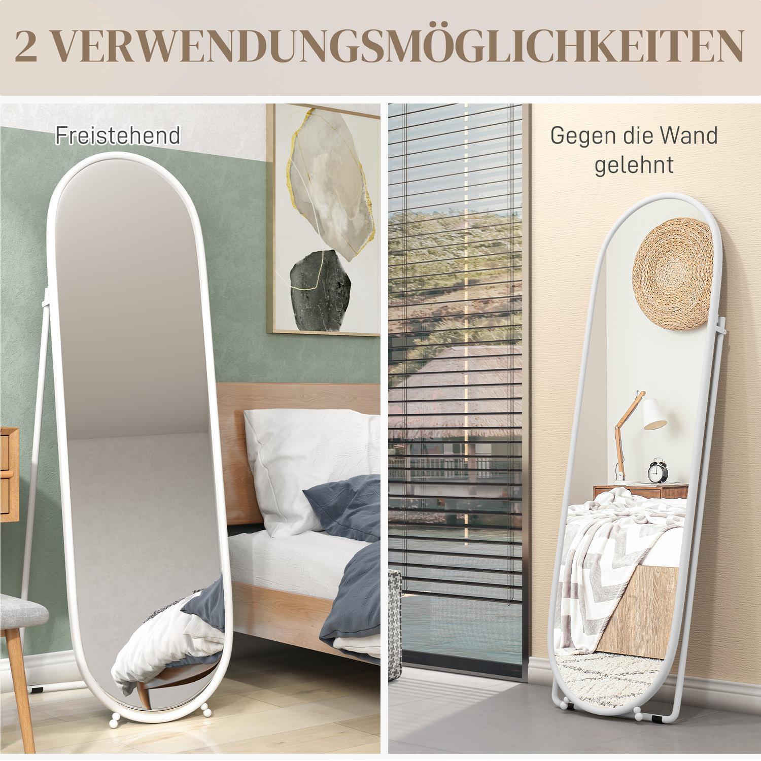 Oval hellängdsspegel – 160x40 cm Väggspegel med stativ