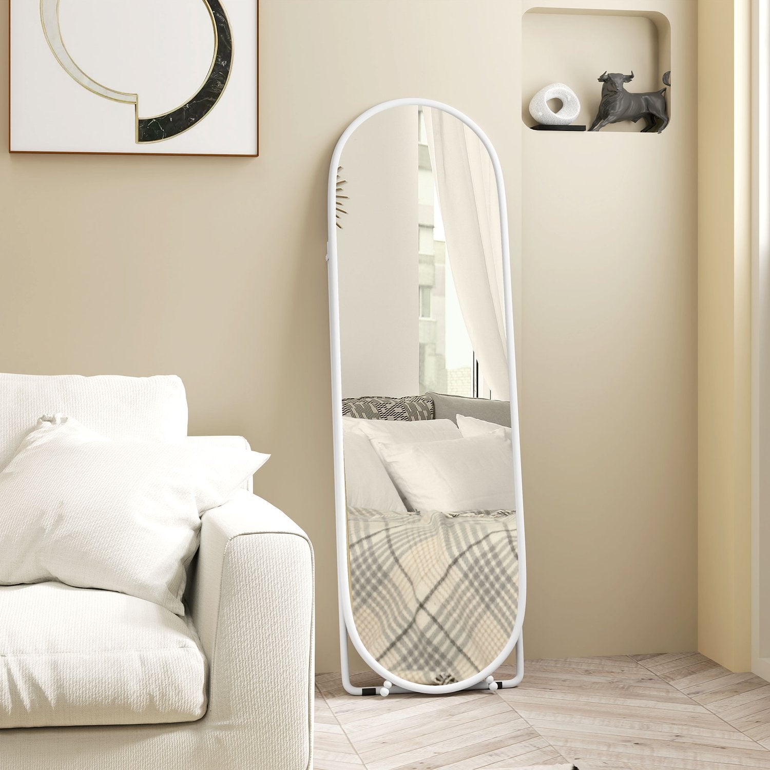 Oval hellängdsspegel – 160x40 cm Väggspegel med stativ