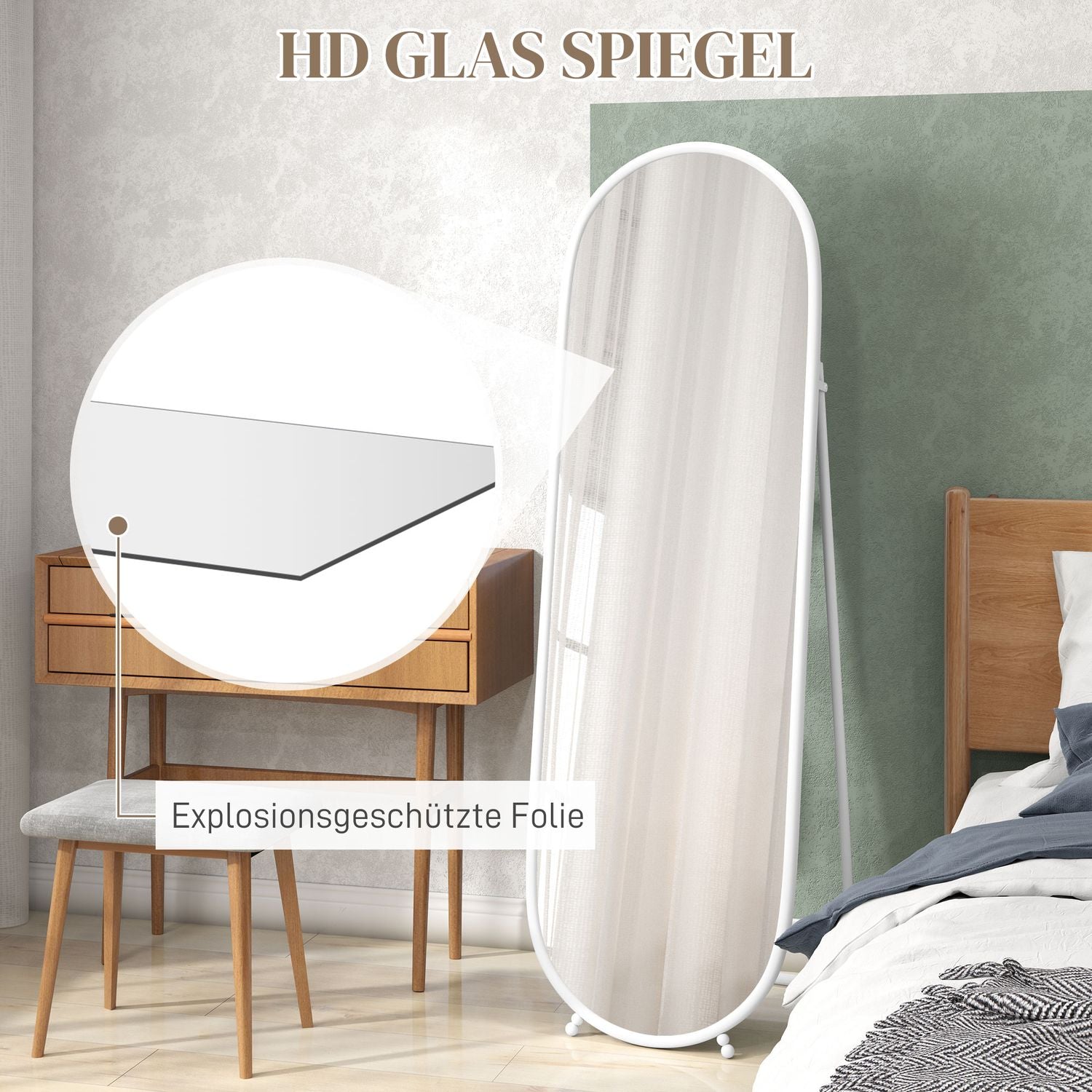 Oval hellängdsspegel – 160x40 cm Väggspegel med stativ