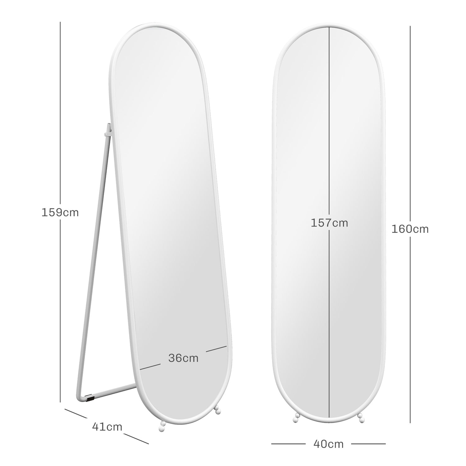 Oval hellängdsspegel – 160x40 cm Väggspegel med stativ