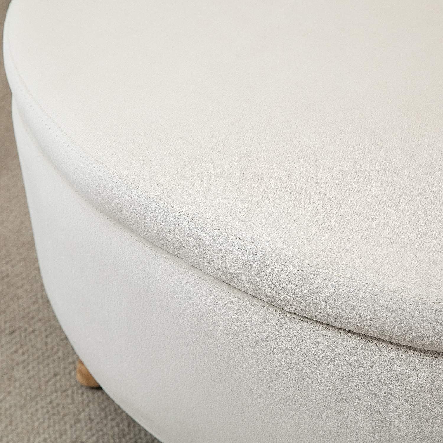 Oval stoppad förvaringsbänk - sammetslook, beige, 71x51,5x42 cm
