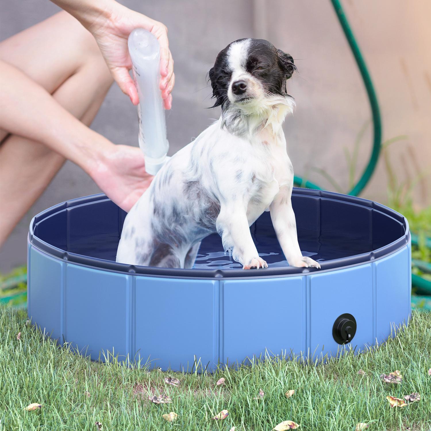 Paddlingsbassäng för hund – slitstark PVC och trä, 80 cm blå