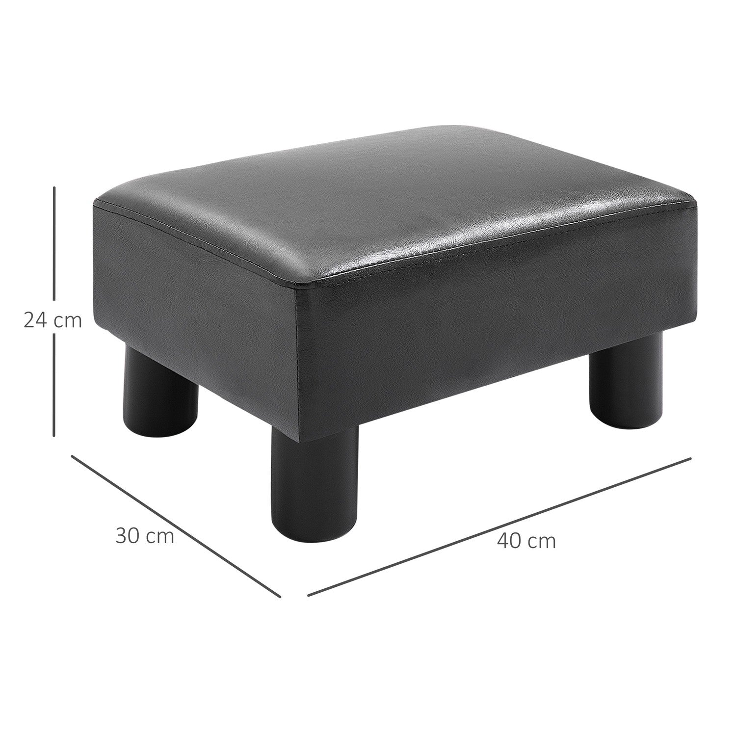 Svart Chesterfield-pall i konstläder – 40x30x24cm