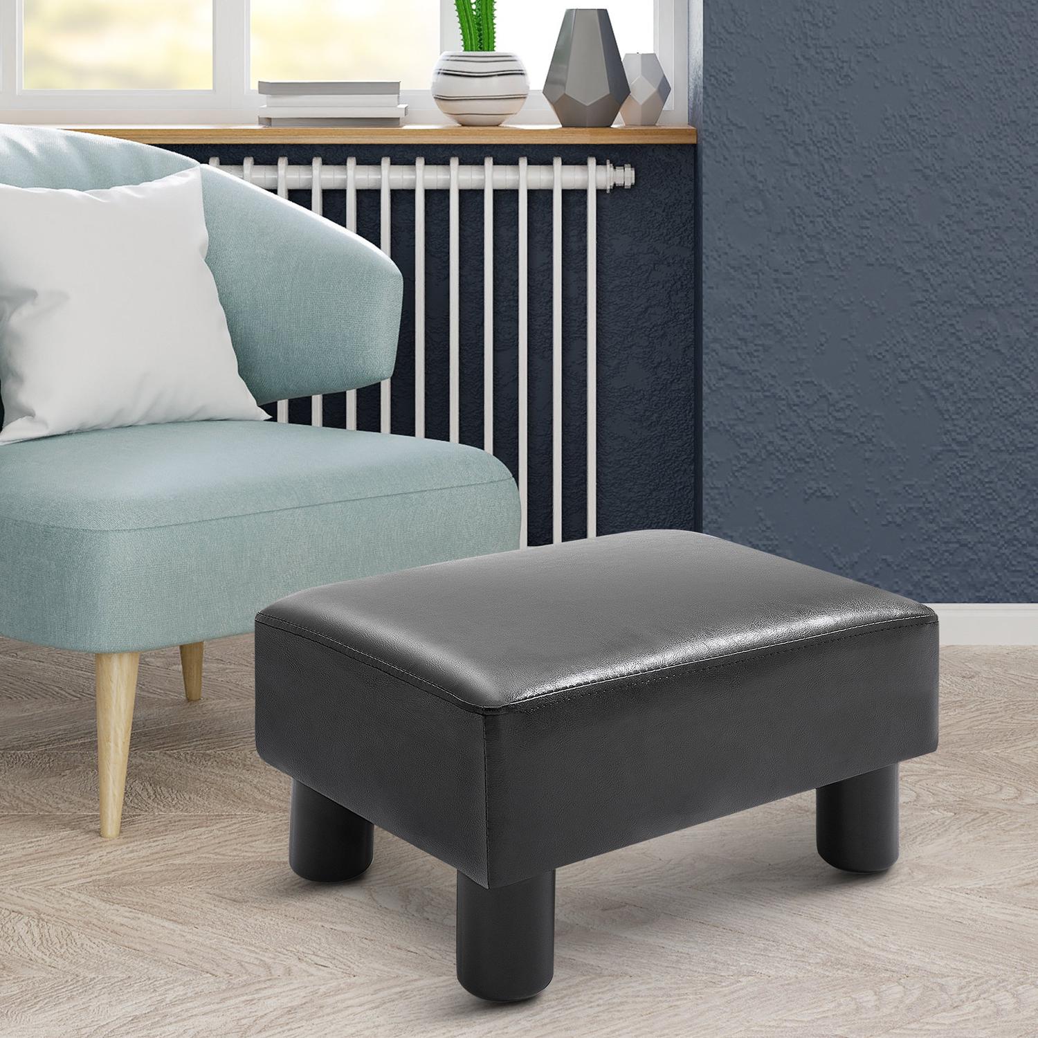 Svart Chesterfield-pall i konstläder – 40x30x24cm