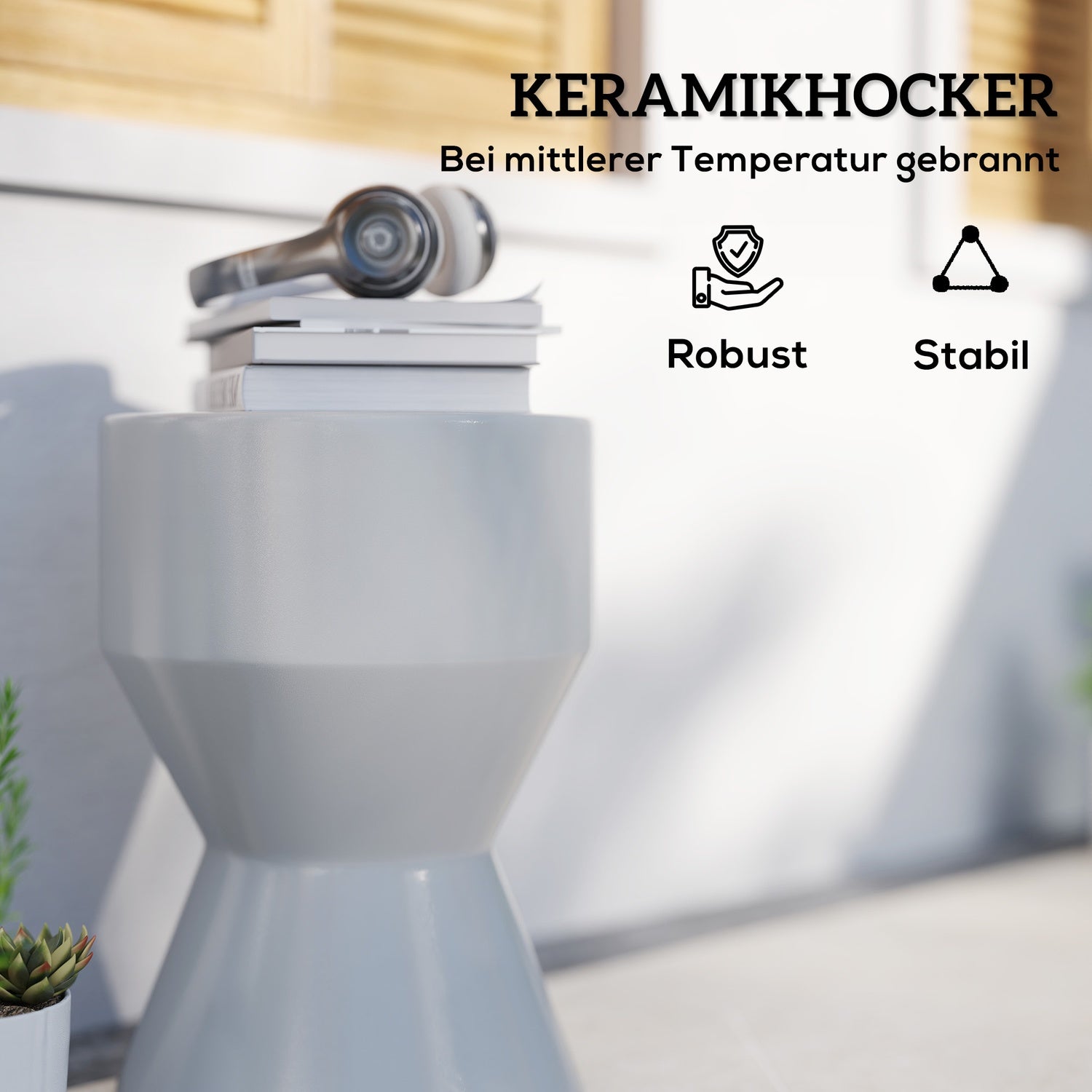 Keramisk timglas trädgårdspall, 120 kg kapacitet, väderbeständig