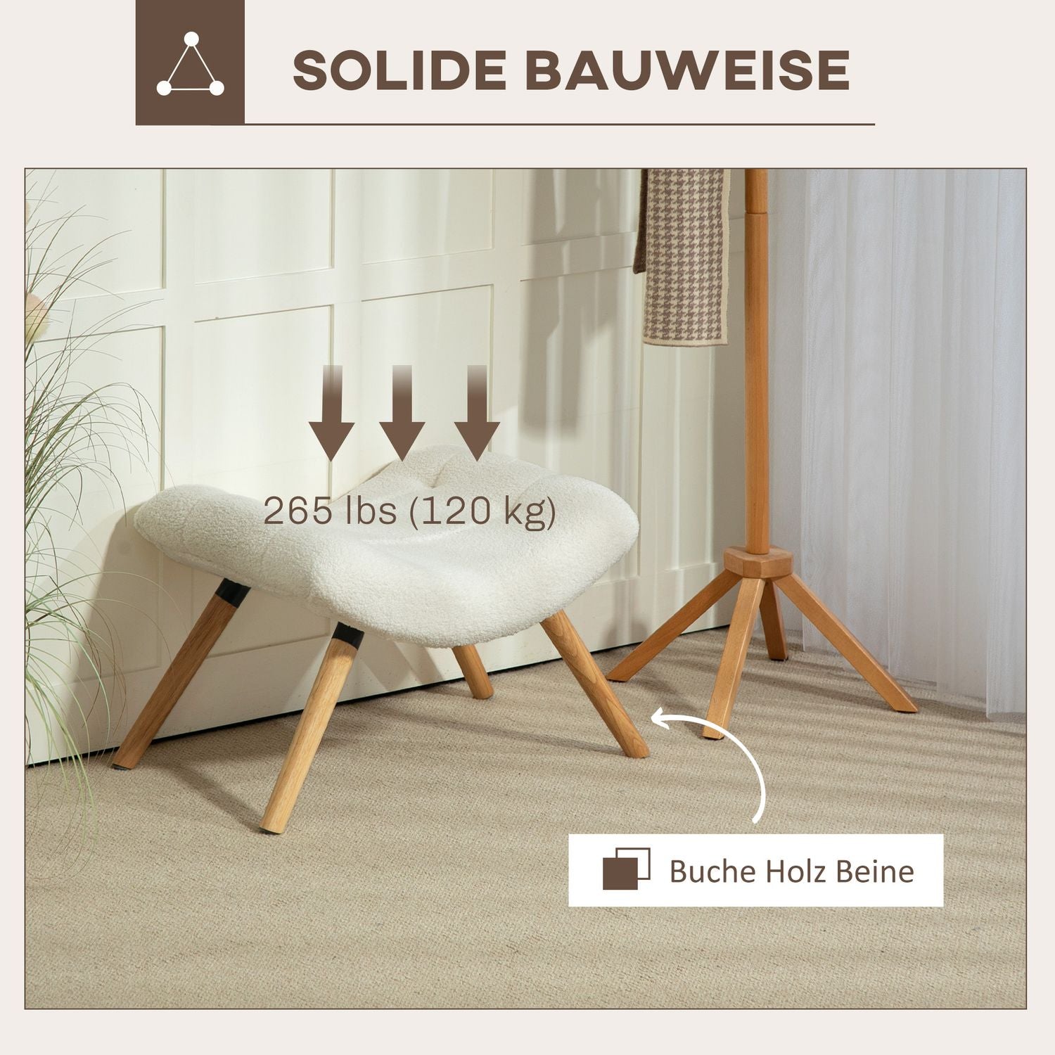 Gräddvit berberfleece fotpall, 120 kg lastkapacitet