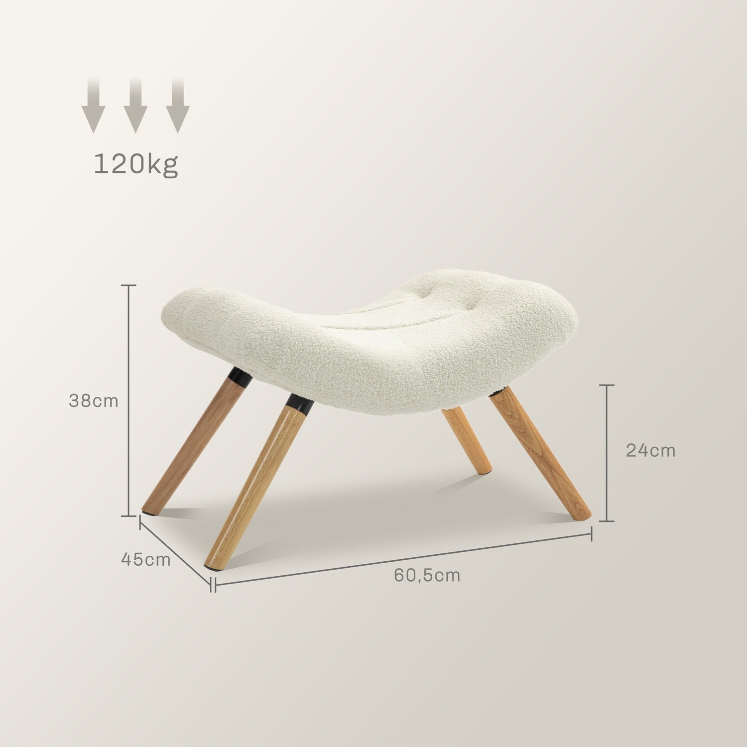 Gräddvit berberfleece fotpall, 120 kg lastkapacitet