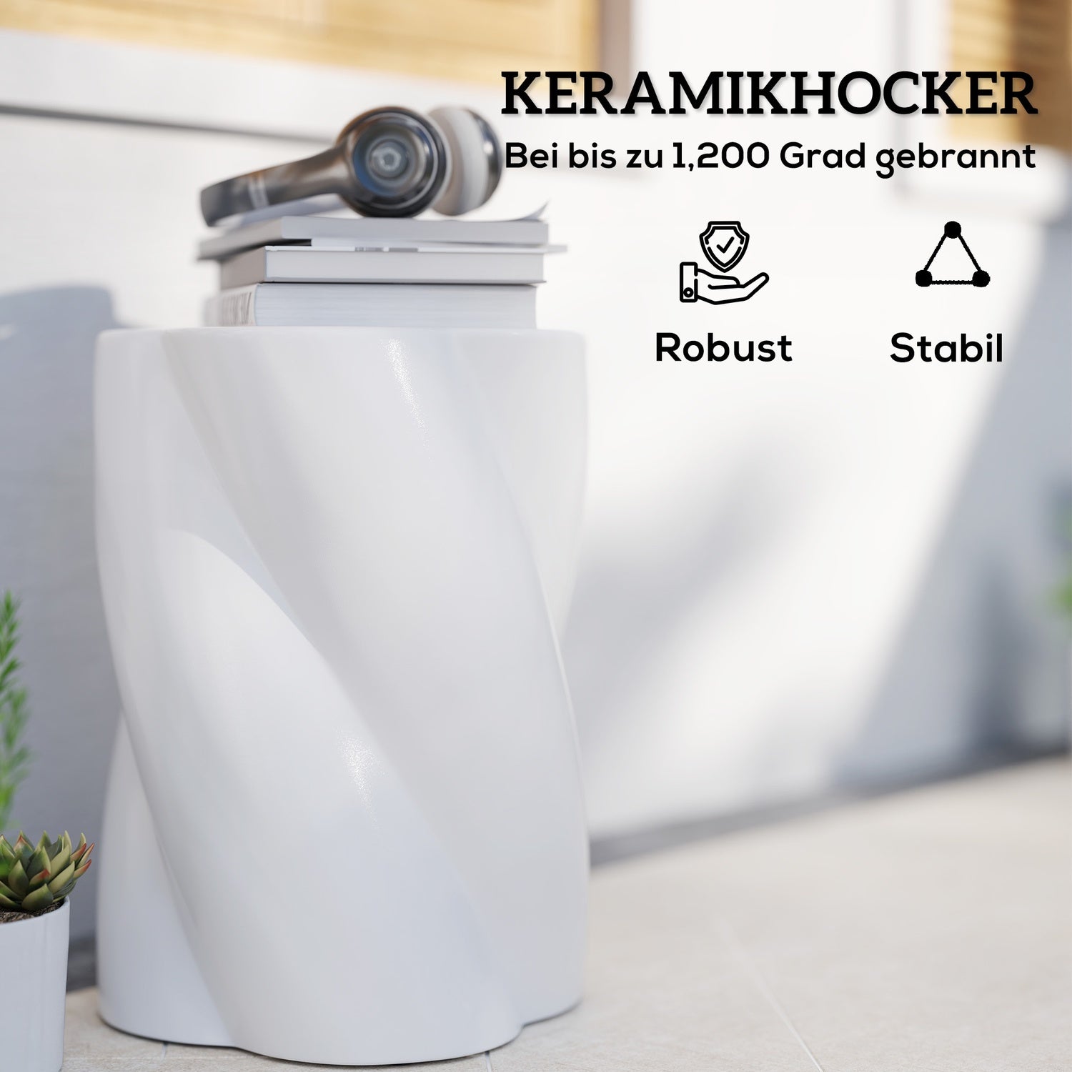 Keramisk spiralpall, väderbeständig, 120 kg belastning, vit