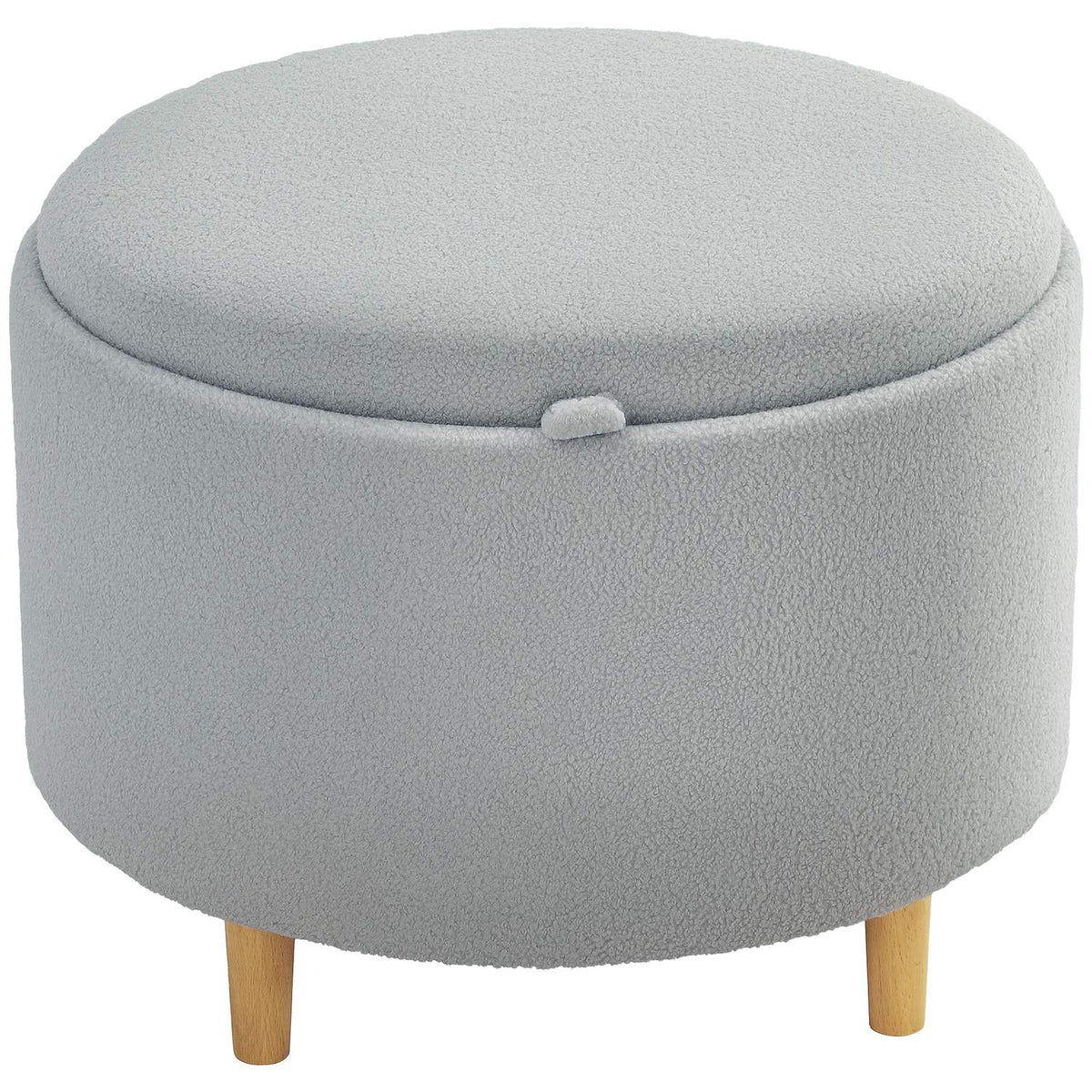 Polstret puff, teddykunstpels, skjult oppbevaringsrom, vendbart lokk, 56 cm x 56 cm x 42 cm, grå