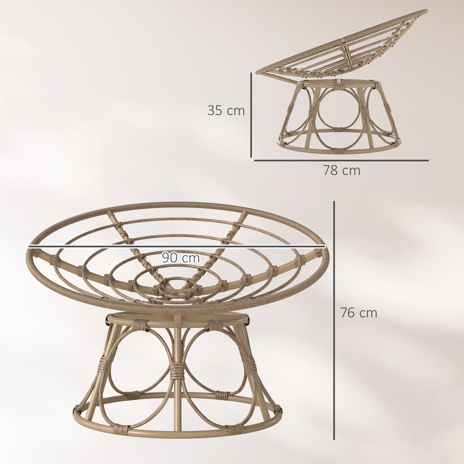 Papasan stol, 360° vridbar, rotting med dyna, ljusgrå
