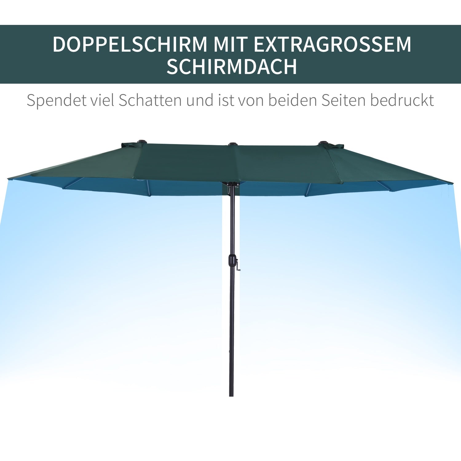 Mörkgrön dubbel uteplats Trädgårdsparaply med stativ – 460 x 270 cm