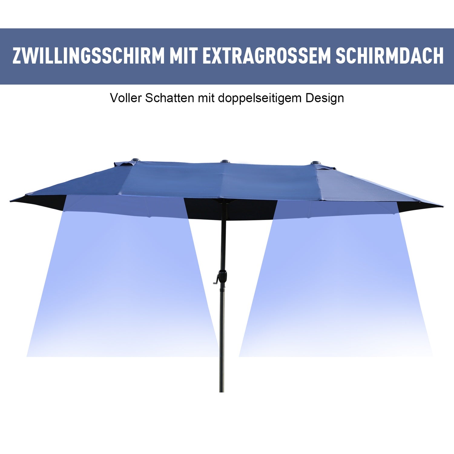Blue Oval Garden Parasol – Dubbelt marknadsparaply med vev
