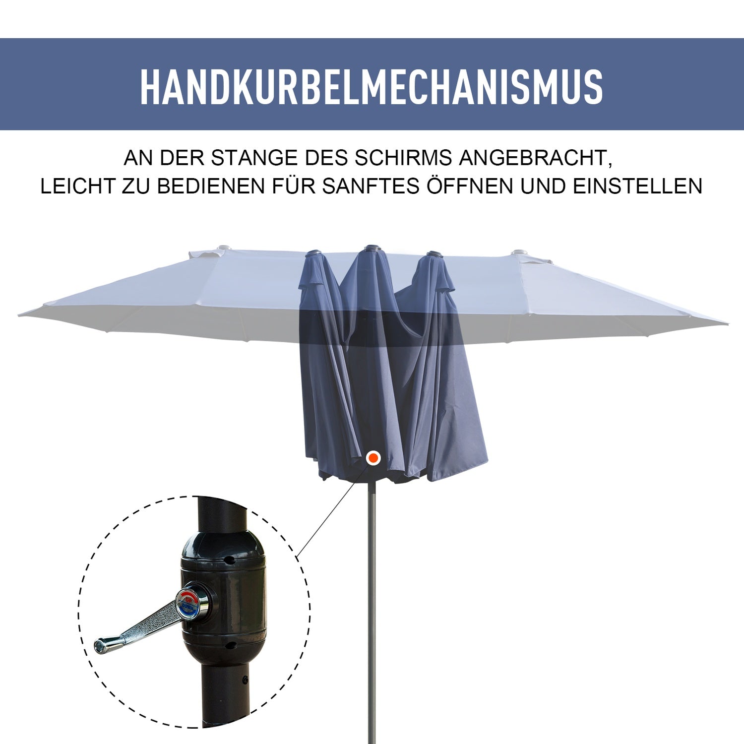 Blue Oval Garden Parasol – Dubbelt marknadsparaply med vev