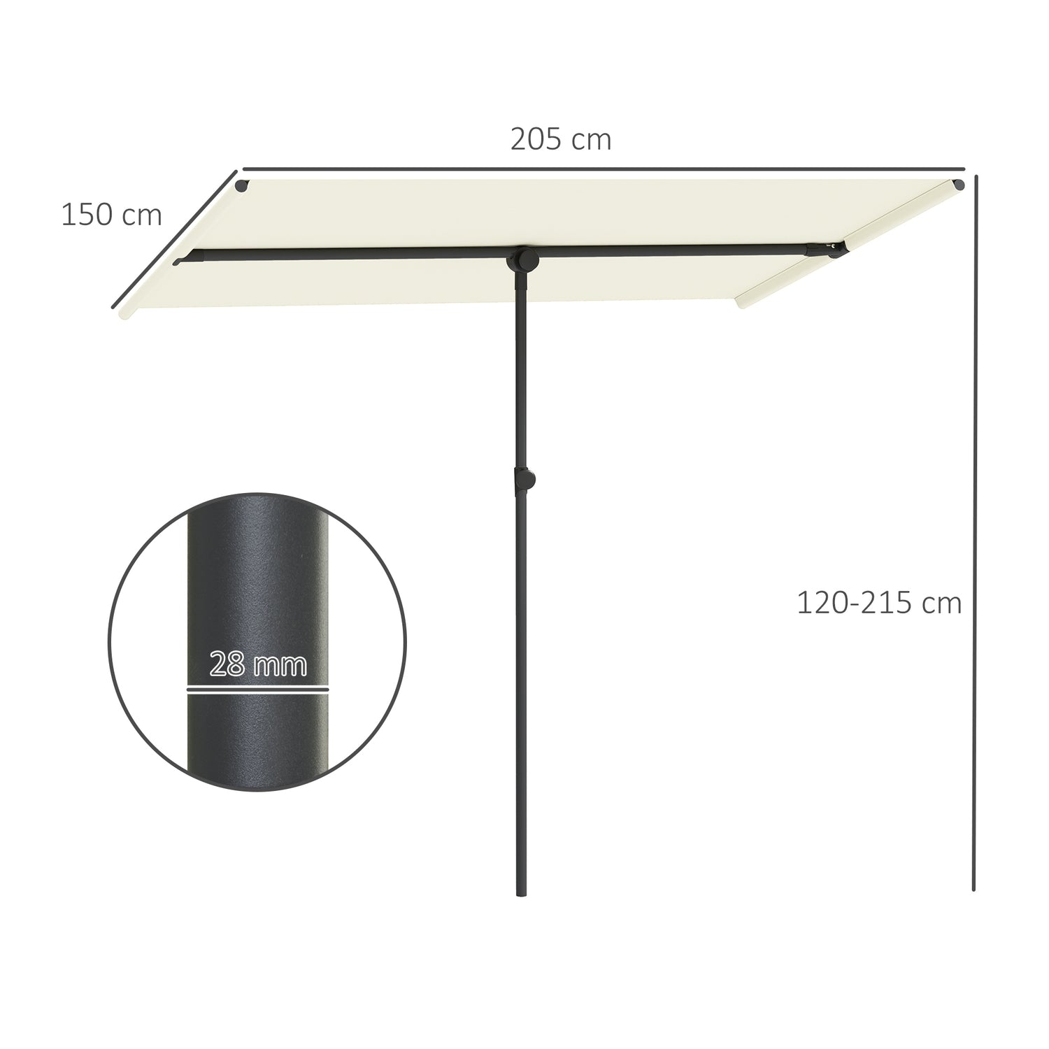 Beige Vridbart Parasoll, 180° Solskydd, 150x205 cm