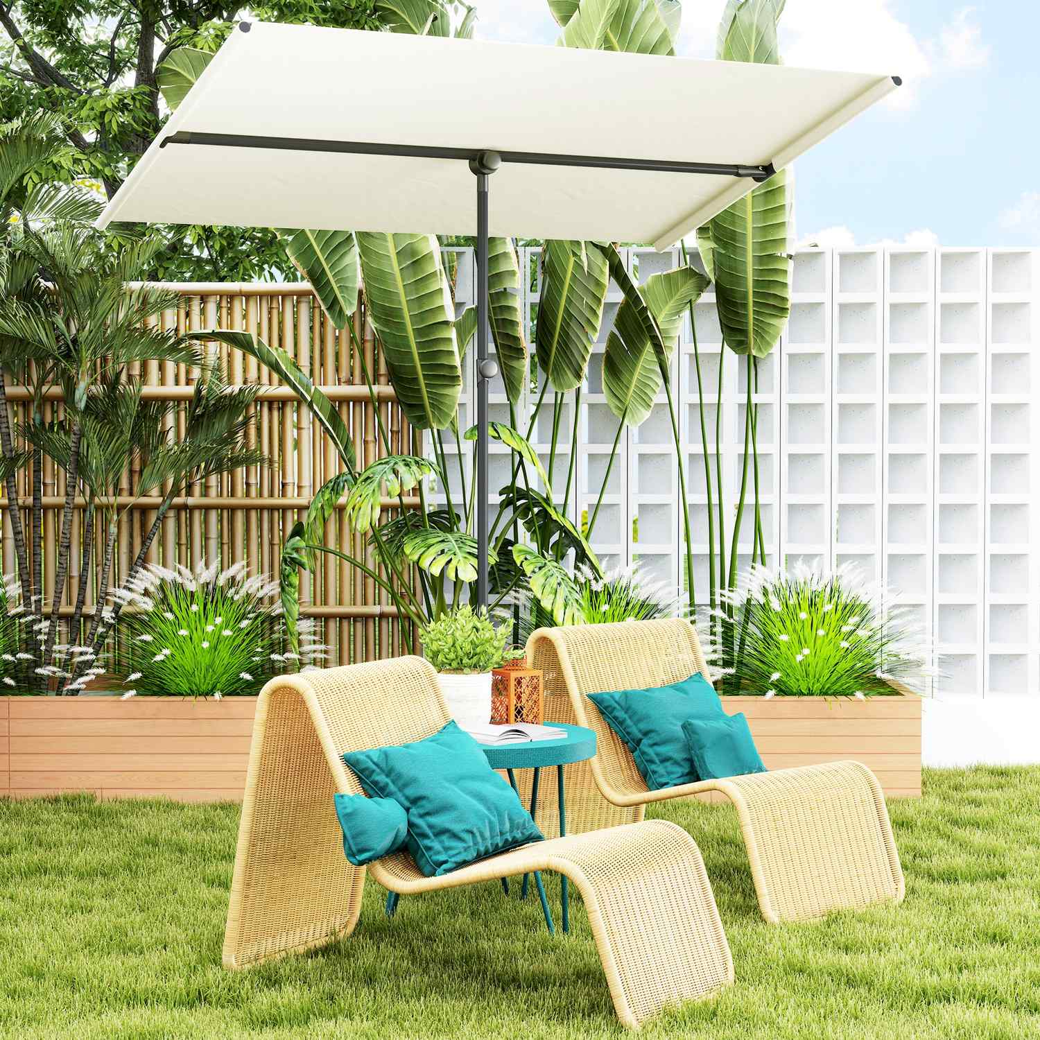 Beige Vridbart Parasoll, 180° Solskydd, 150x205 cm