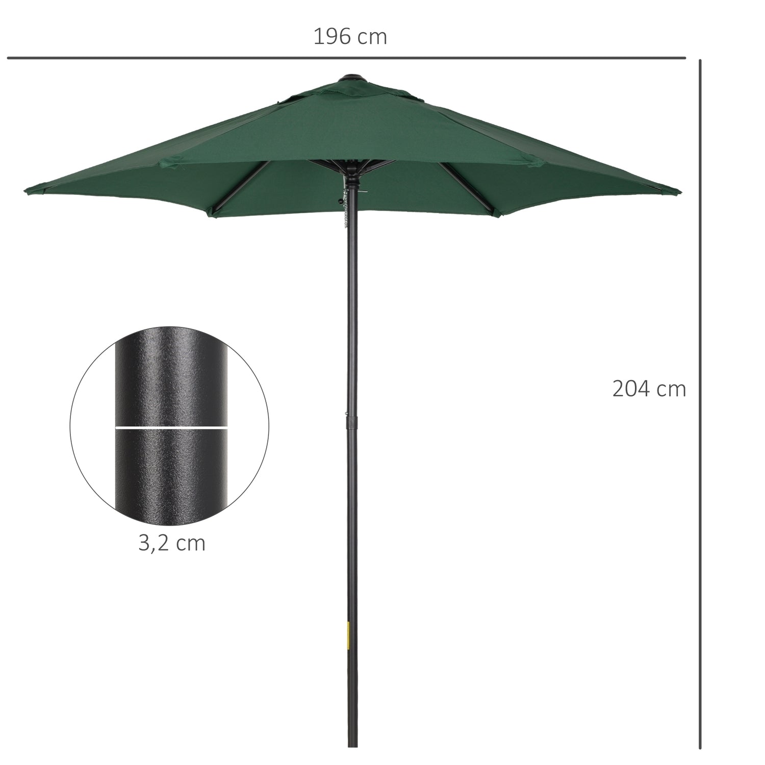 Grönt sexkantigt parasoll Ø196 cm, vindtät för strand/trädgård