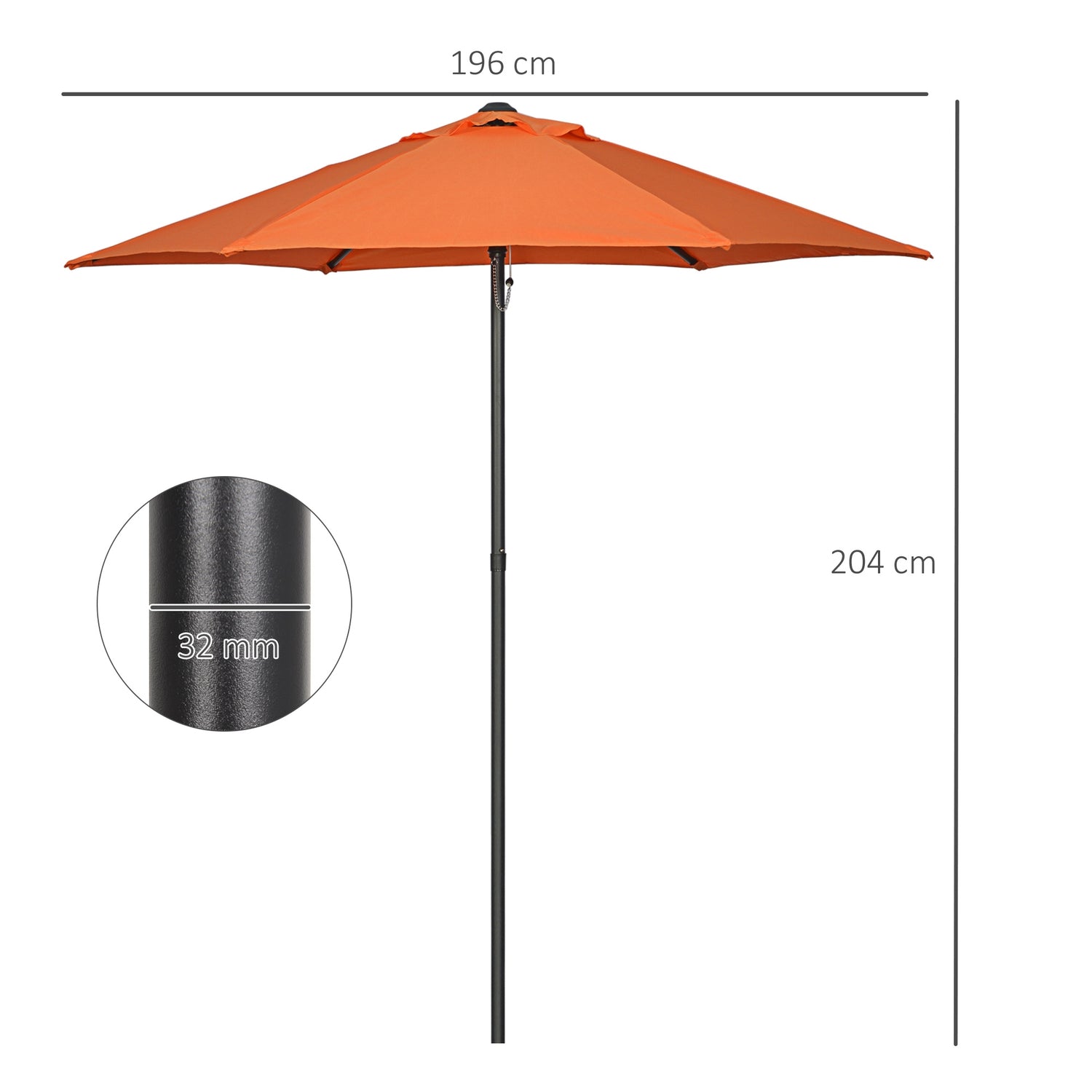 Roterande hexagonalt parasoll Ø196 cm, vindtät solskydd