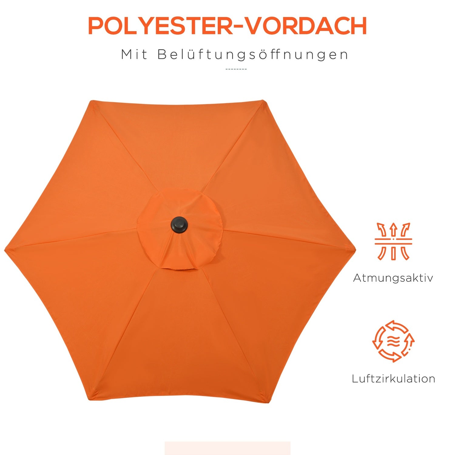 Roterande hexagonalt parasoll Ø196 cm, vindtät solskydd