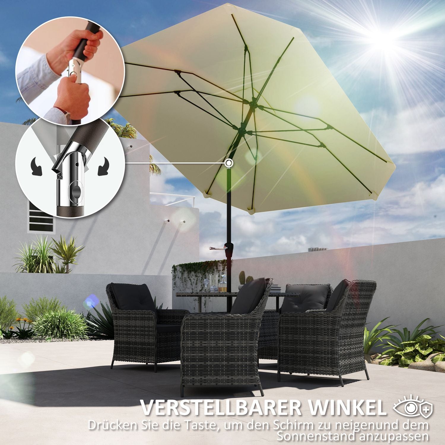 Vindtät Beige Parasoll Ø233 cm – Vev, Solskydd