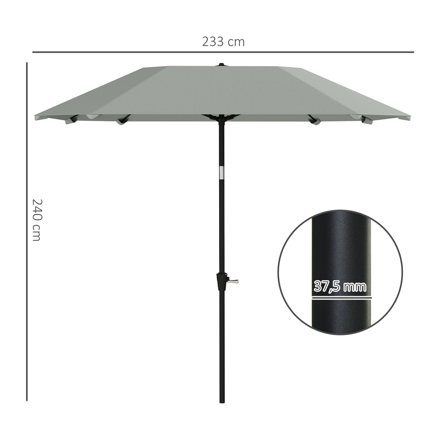 Vindtät Octagonal Beach Parasoll Ø233 cm, Mörkgrå