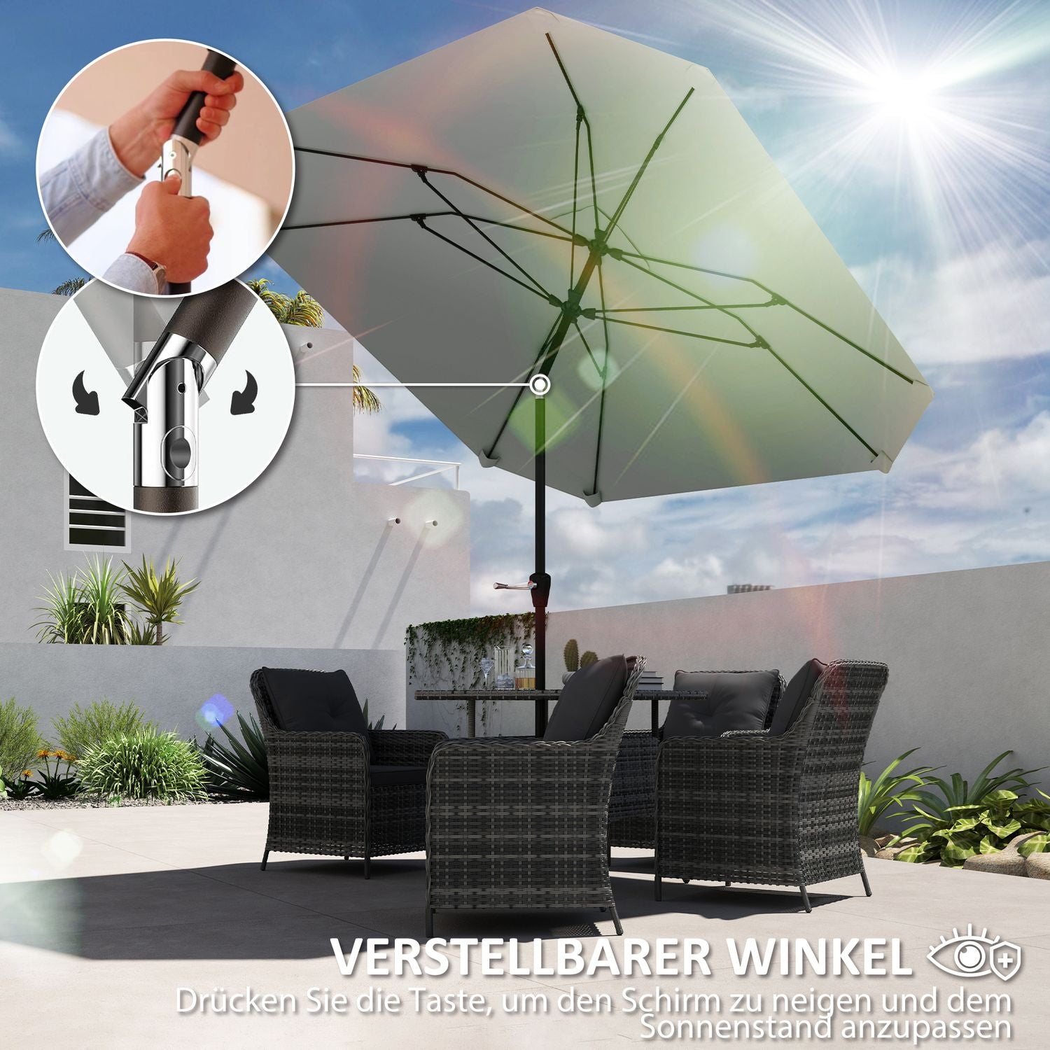 Vindtät Octagonal Beach Parasoll Ø233 cm, Mörkgrå