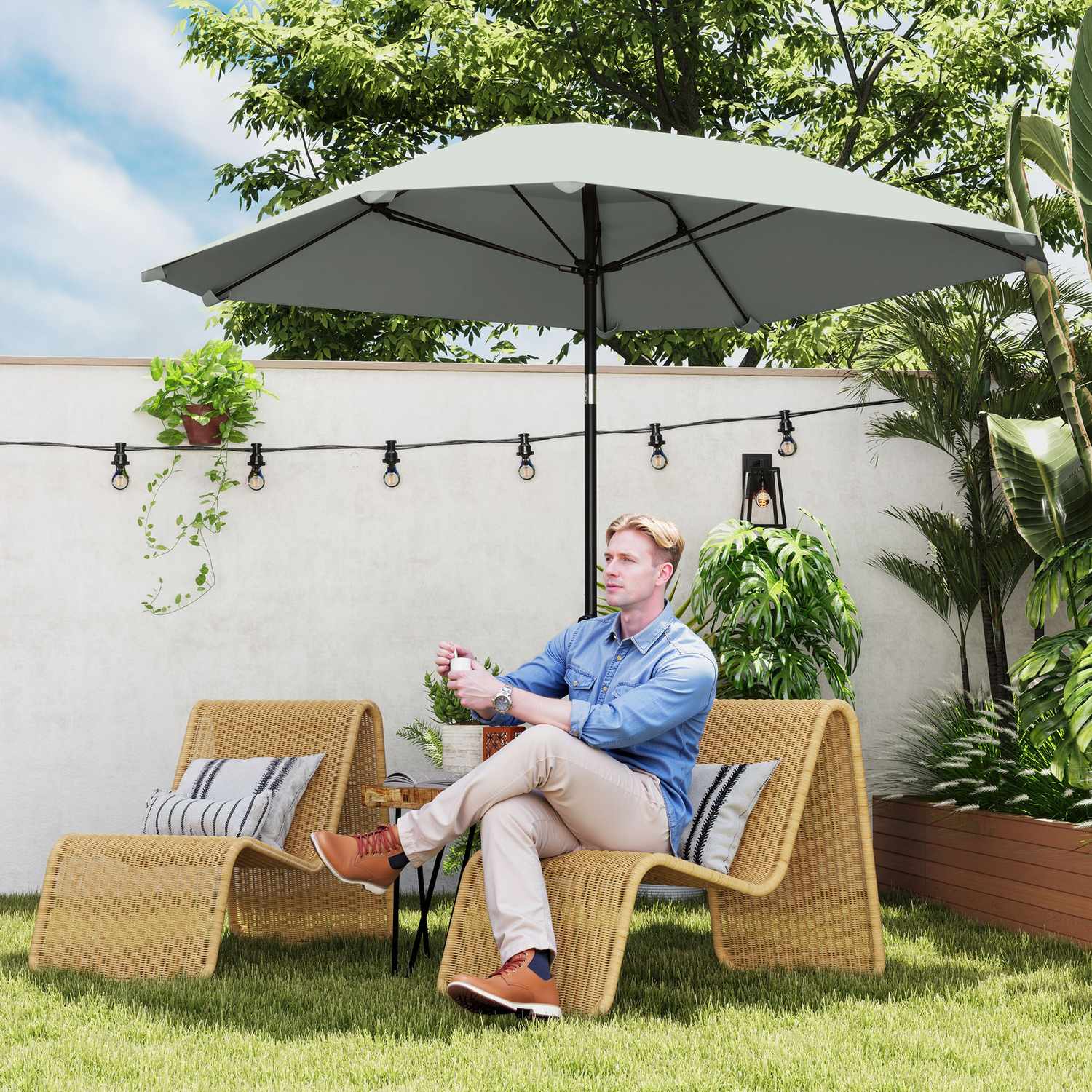 Vindtät Octagonal Beach Parasoll Ø233 cm, Mörkgrå