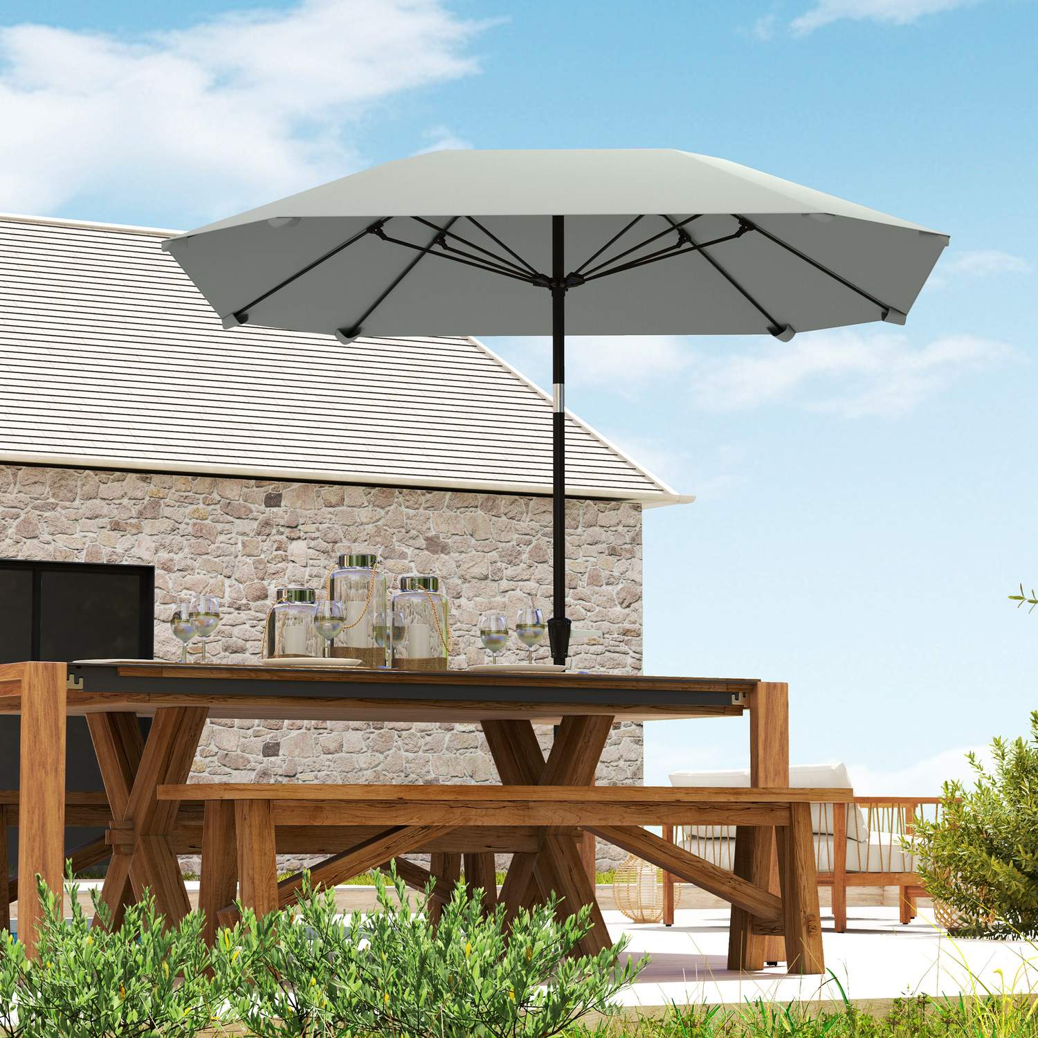 Vindtät Octagonal Beach Parasoll Ø233 cm, Mörkgrå