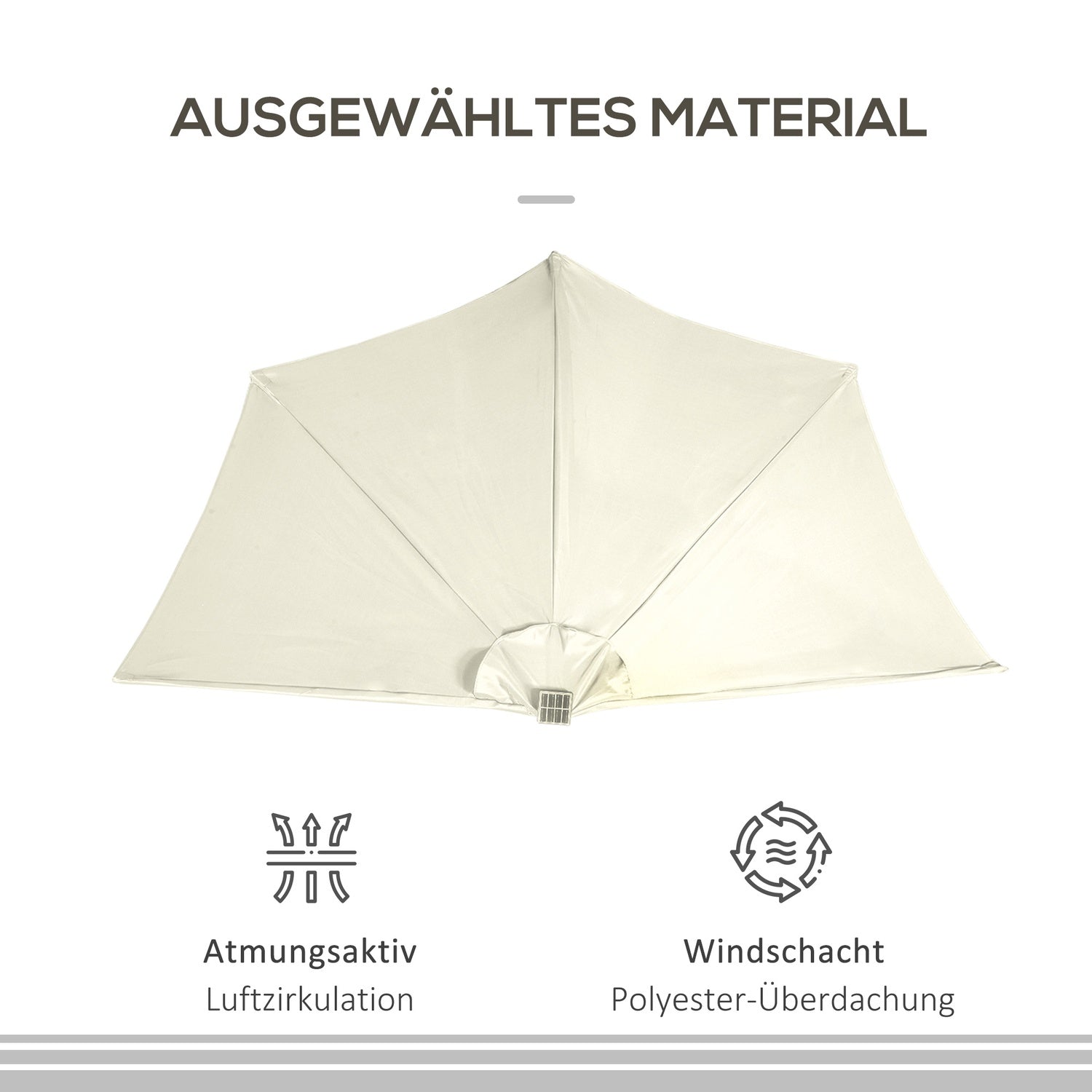 Halvt paraply med LED-lampor, handvev, solpanel, beige