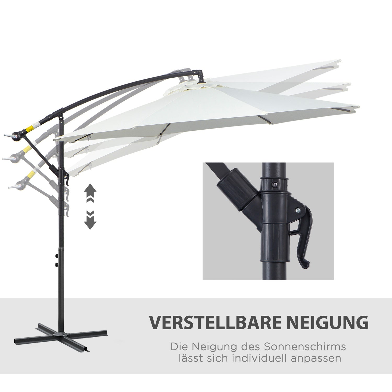 Cantilever Parasoll, Vevlyft, Stålram, Cream Ø3x2,5M