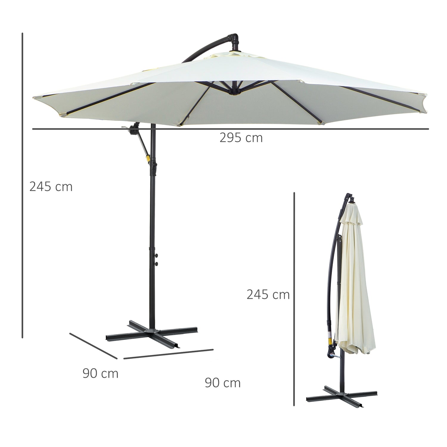 Cantilever Parasoll, Vevlyft, Stålram, Cream Ø3x2,5M