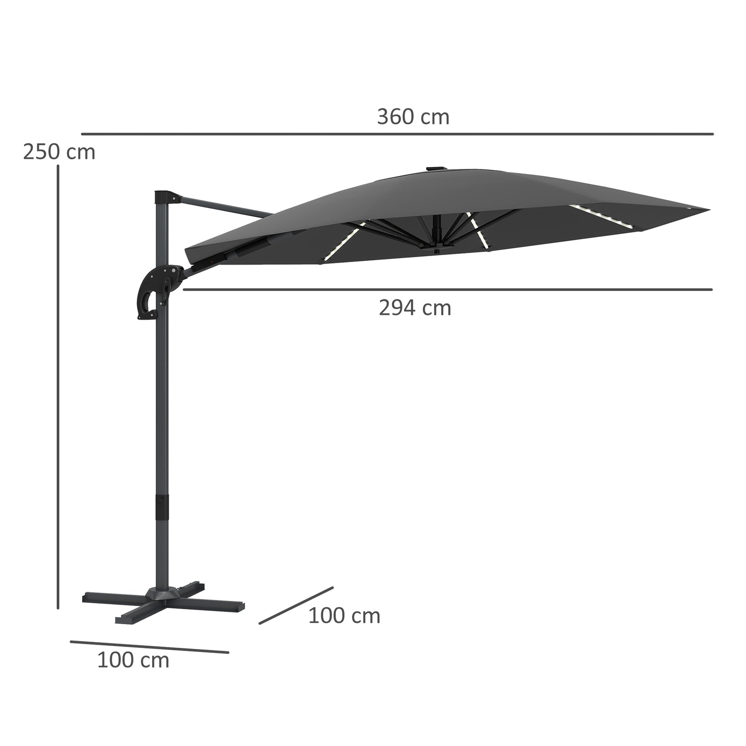 Parasoll i aluminium – 300 cm, LED Solar, UV50+ Justerbar