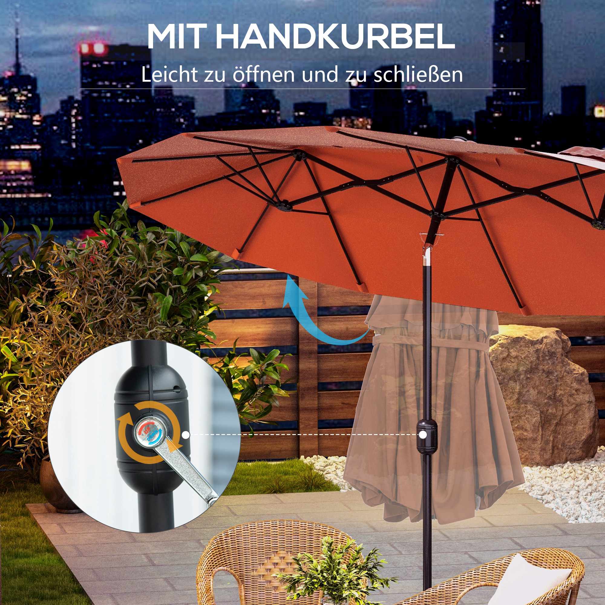 Parasoll, justerbar, röd, 295 x 152 cm, polyester