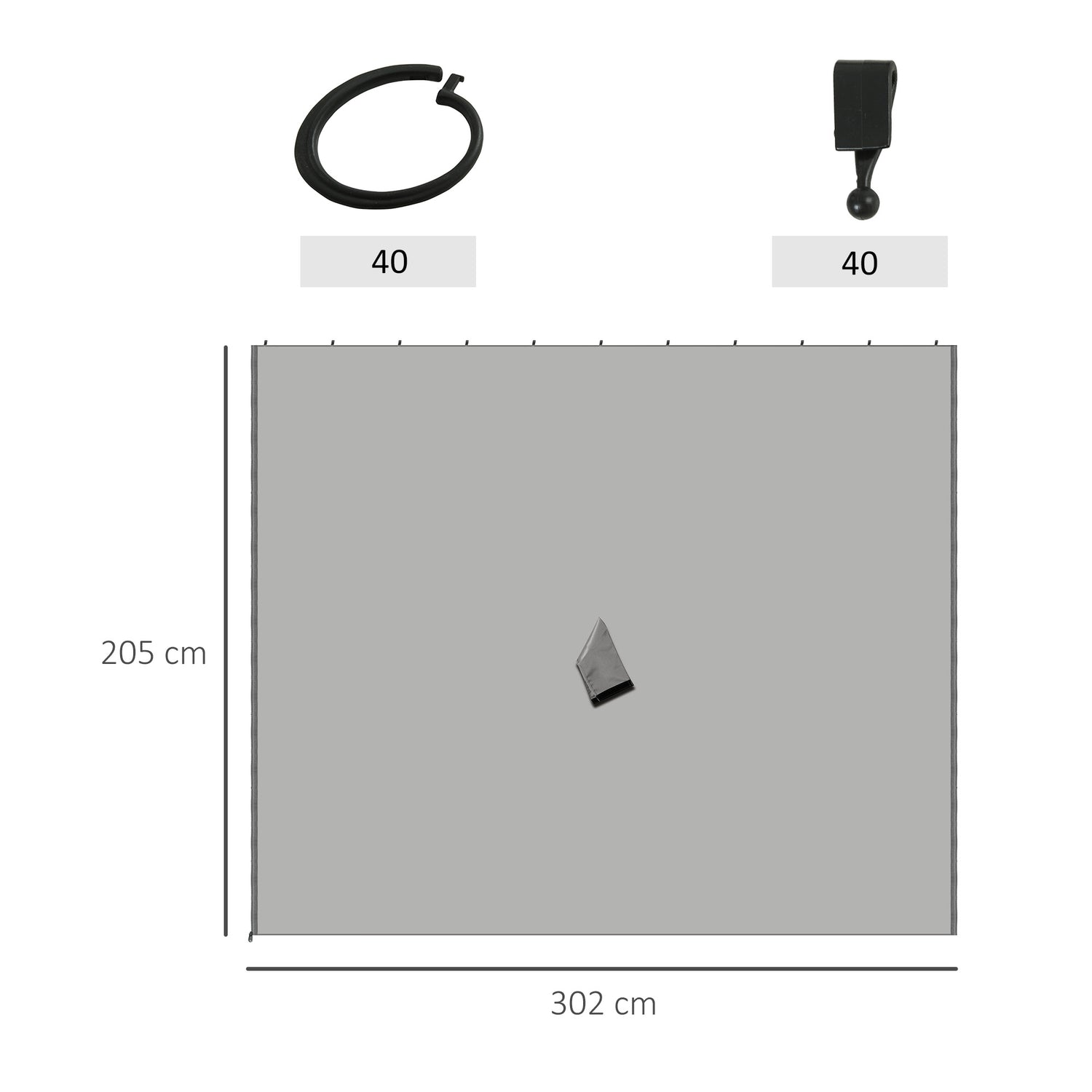 Paviljongsidoväggar, polyester, 3x3m, ljusgrå, krokfäste