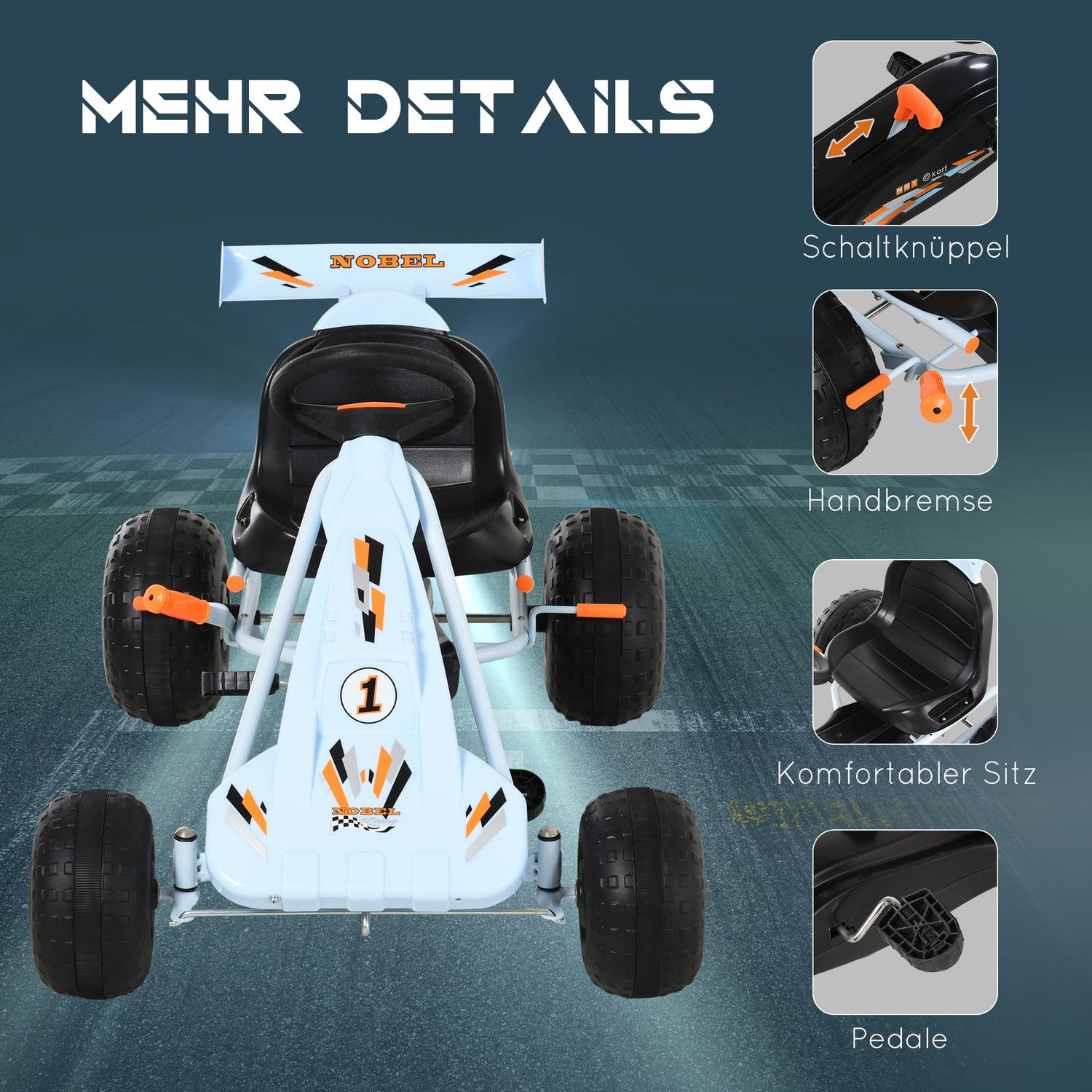 Ljusblå stålpedal Go-Kart med justerbar sits
