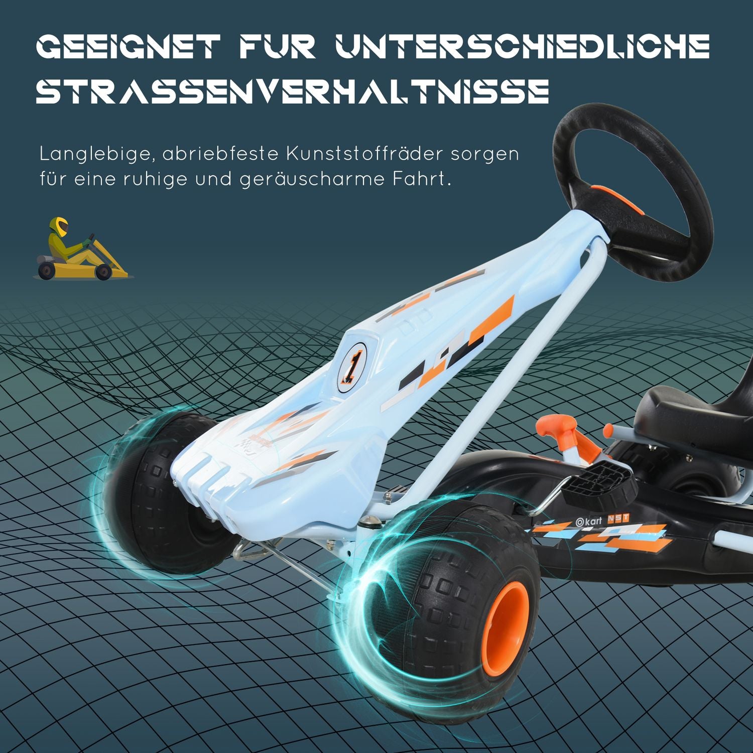 Ljusblå stålpedal Go-Kart med justerbar sits