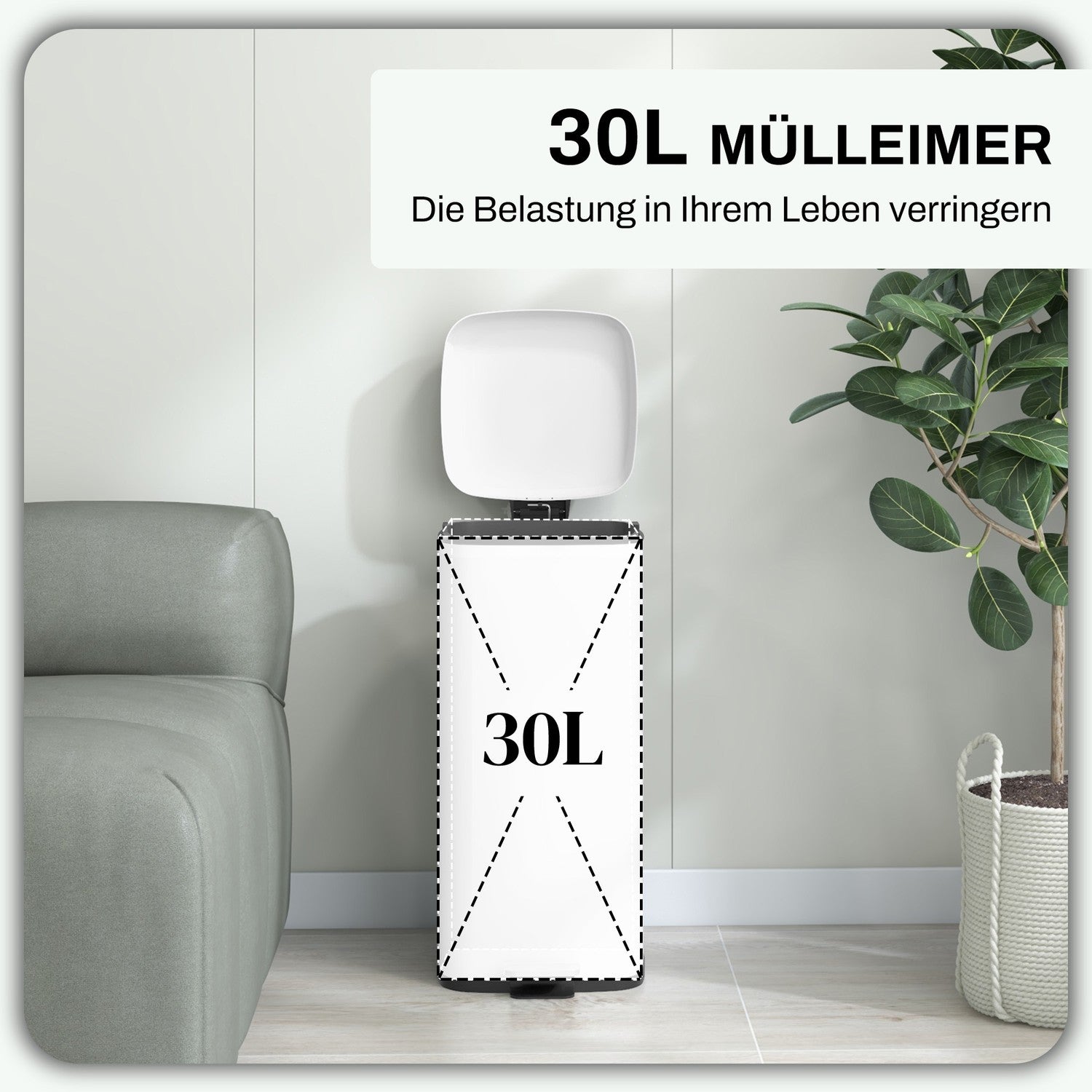 30L pedalkorg med lock & innerkärl – metallsoptunna