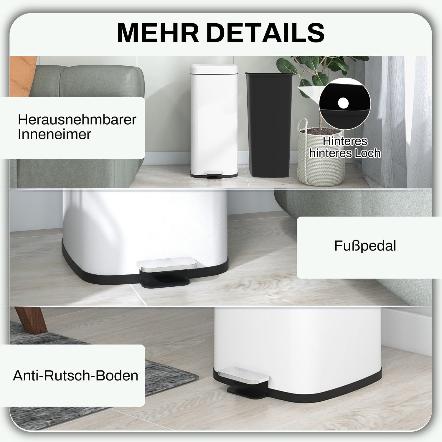 30L pedalkorg med lock & innerkärl – metallsoptunna