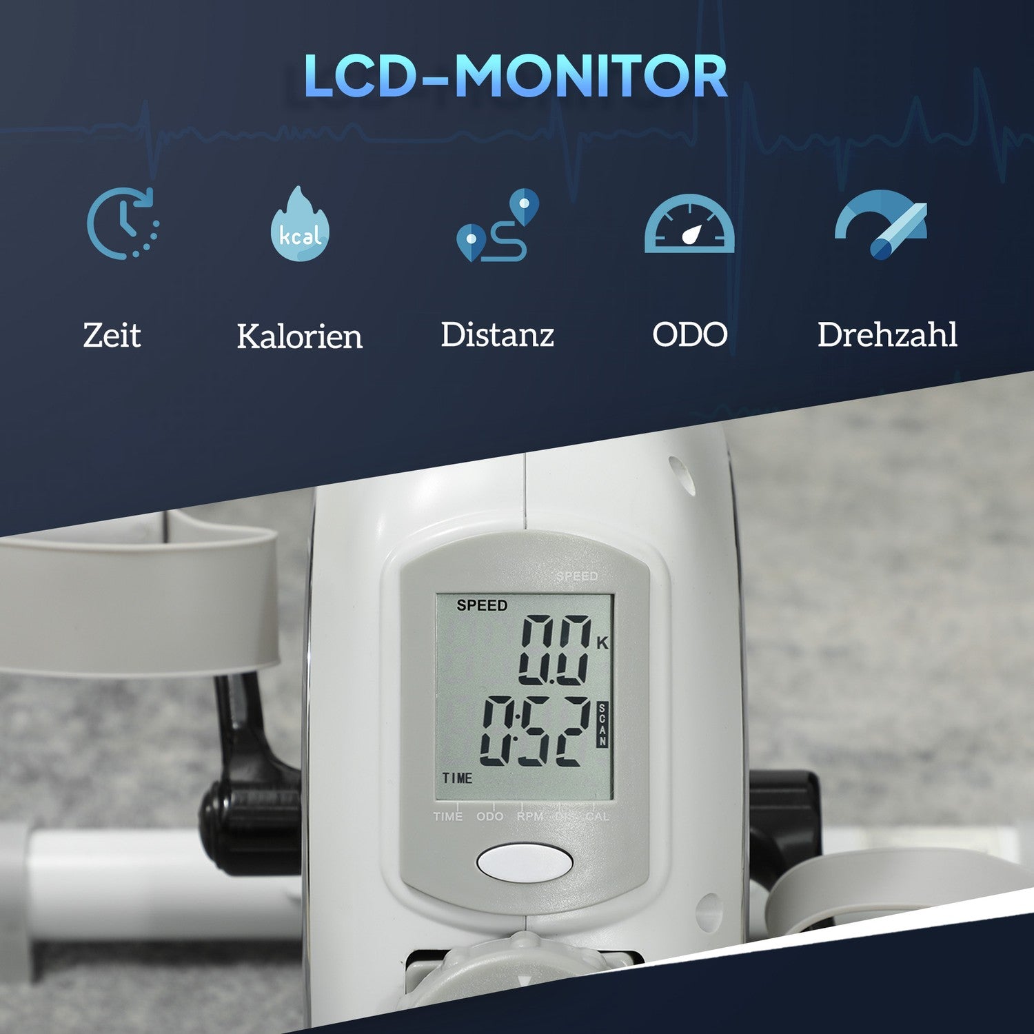 Mini motionscykel för seniorer med LCD-skärm och 8 motståndsnivåer