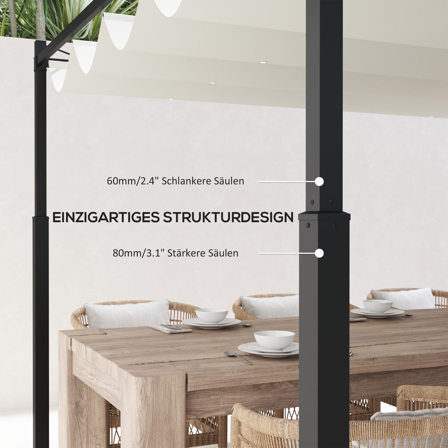Pergola 3x3m Fristående metall uteplats, UV 30+ Krämvit