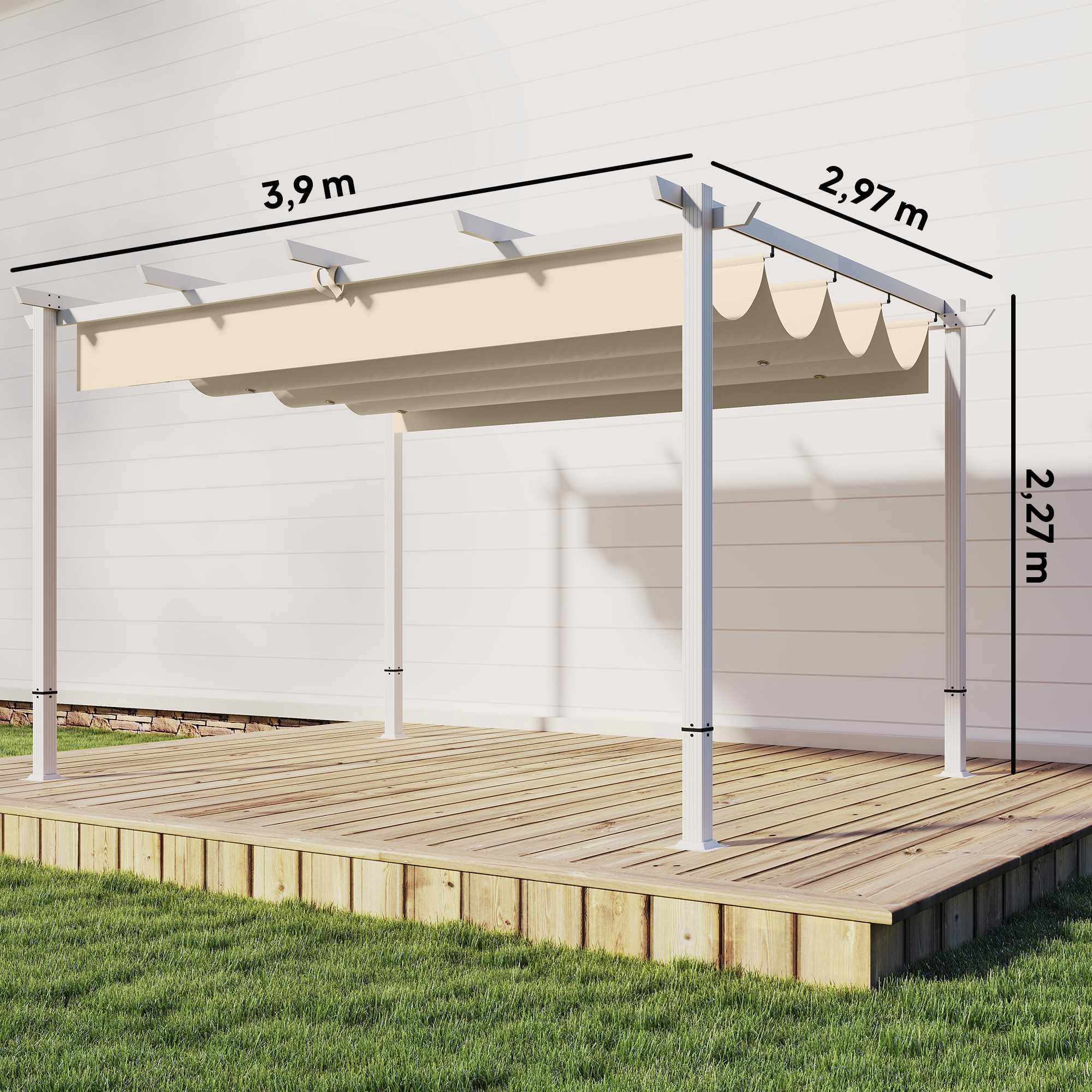 Pergola 3x4 m med utdragbar UV30+ tak, beige